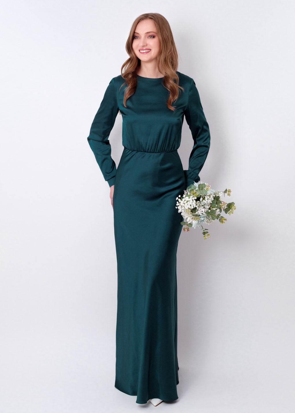 Dark teal green silk long dress