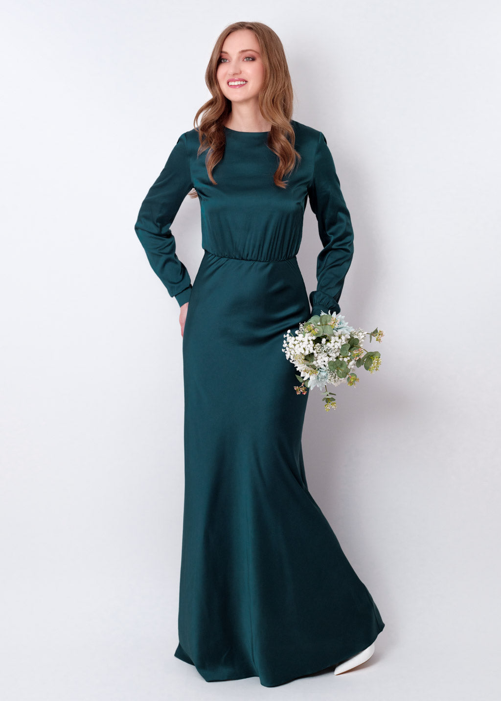 Dark teal green silk long dress