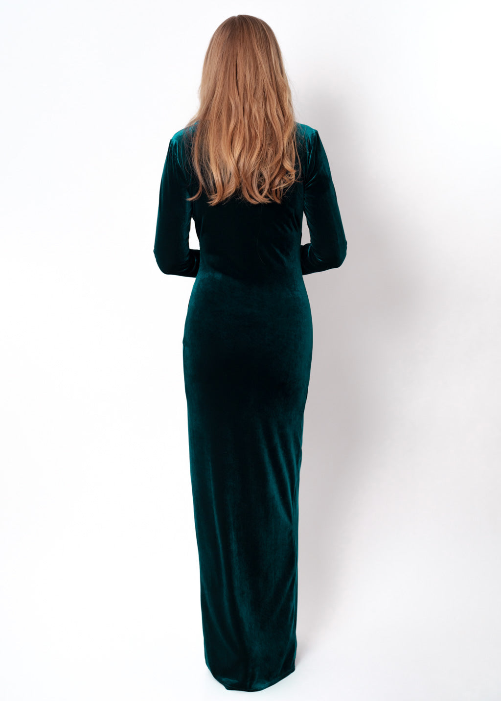 Teal green long wrap bodycon velvet dress