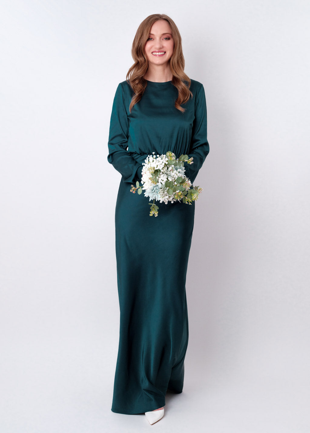 Dark teal green silk long dress