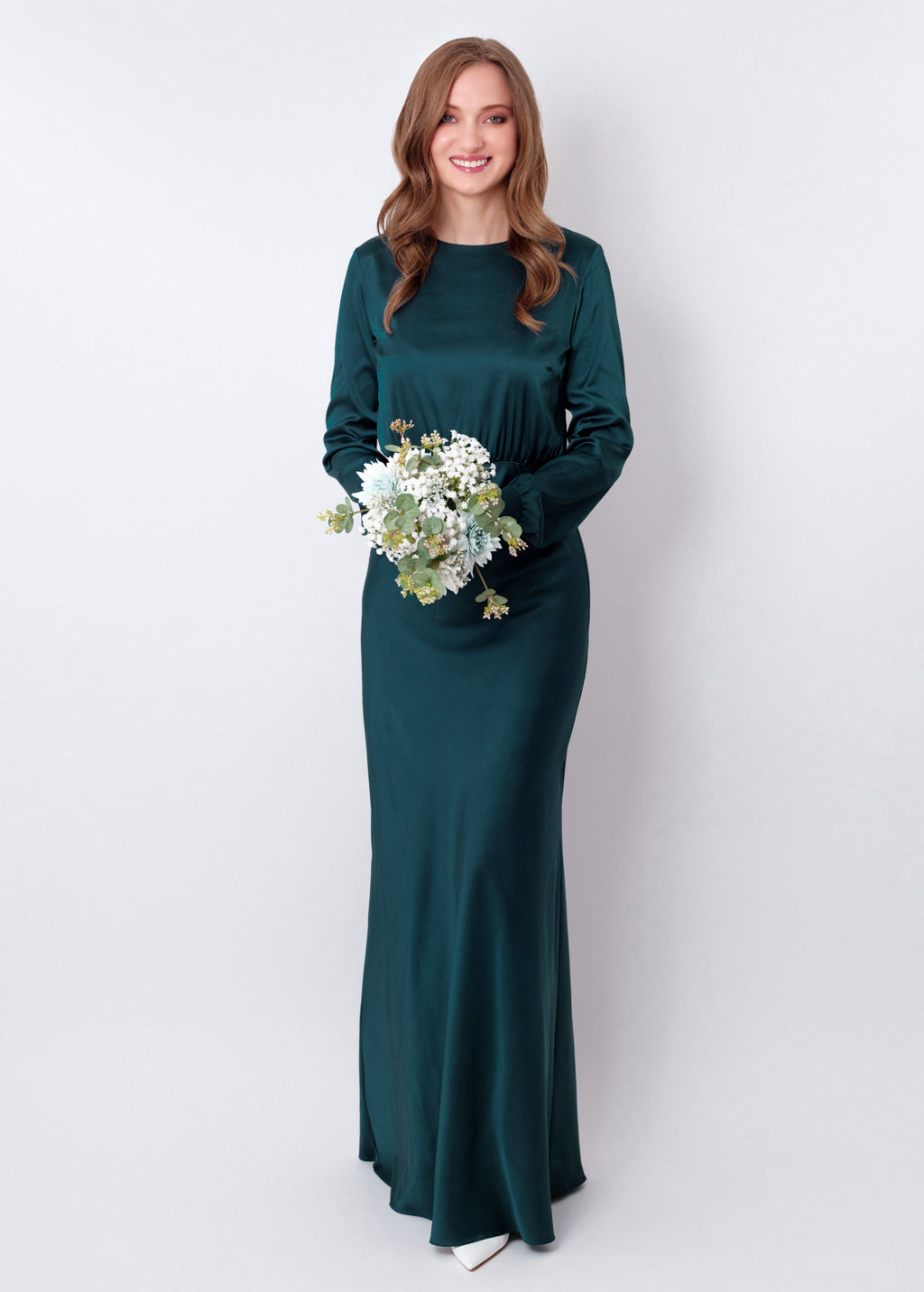 Dark teal green silk long dress