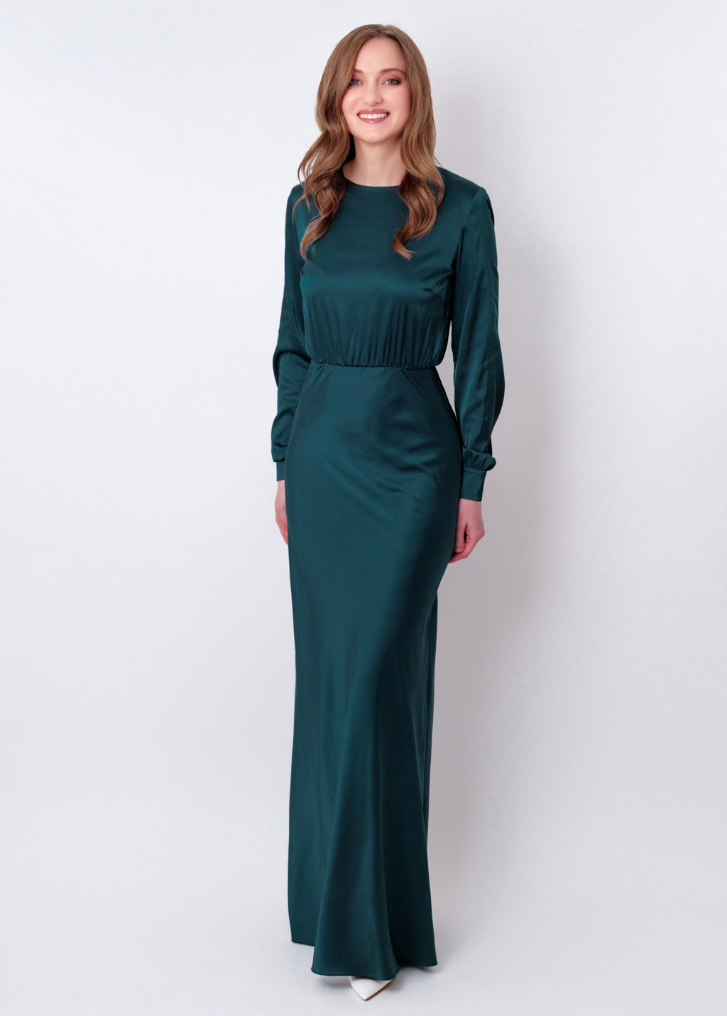 Dark teal green silk long dress