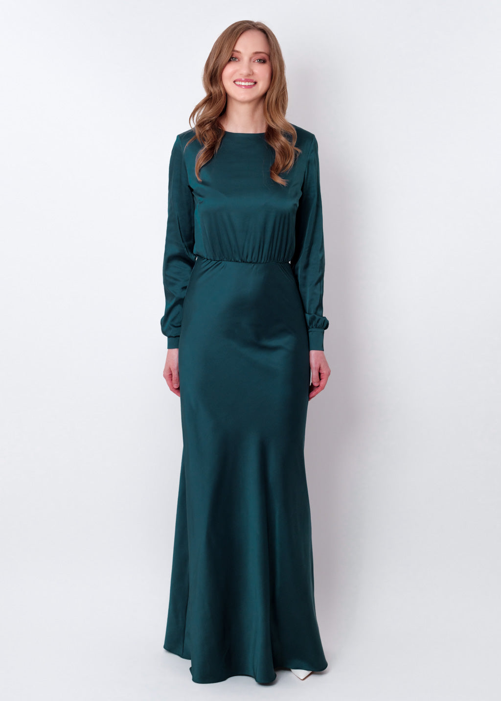Dark teal green silk long dress