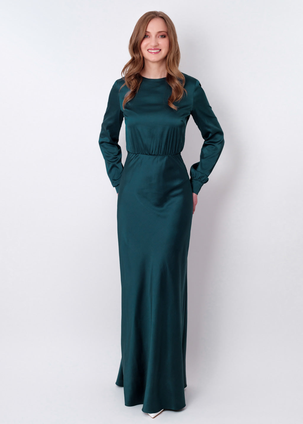 Dark teal green silk long dress