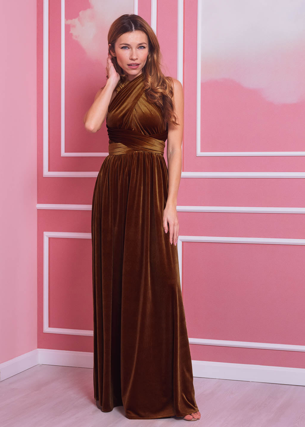 Rust gold long infinity dress