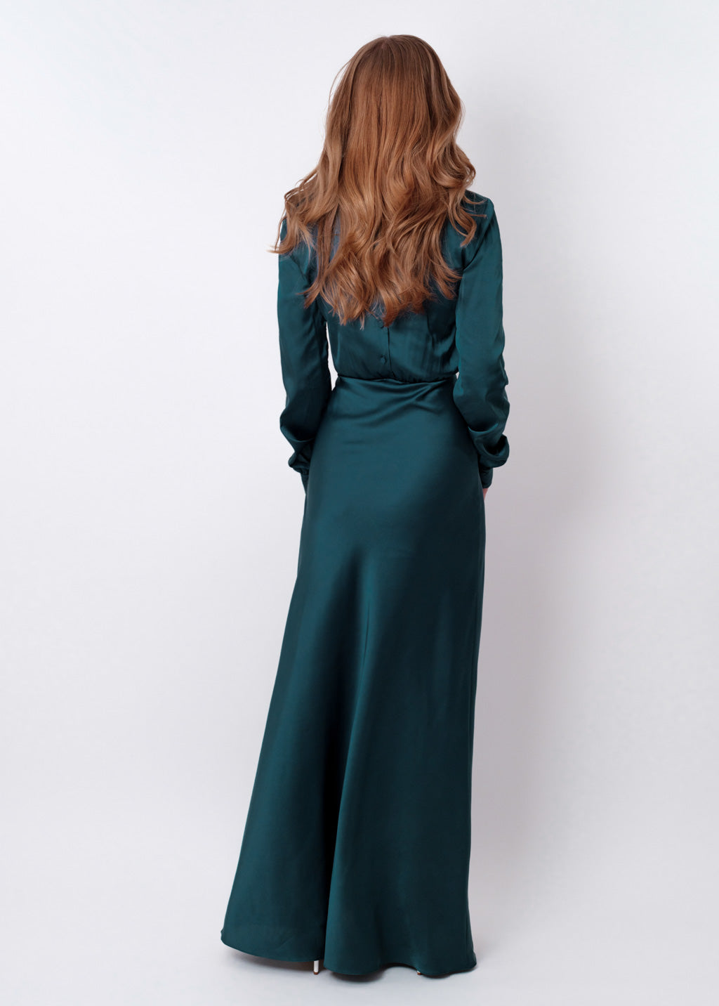 Dark teal green silk long dress