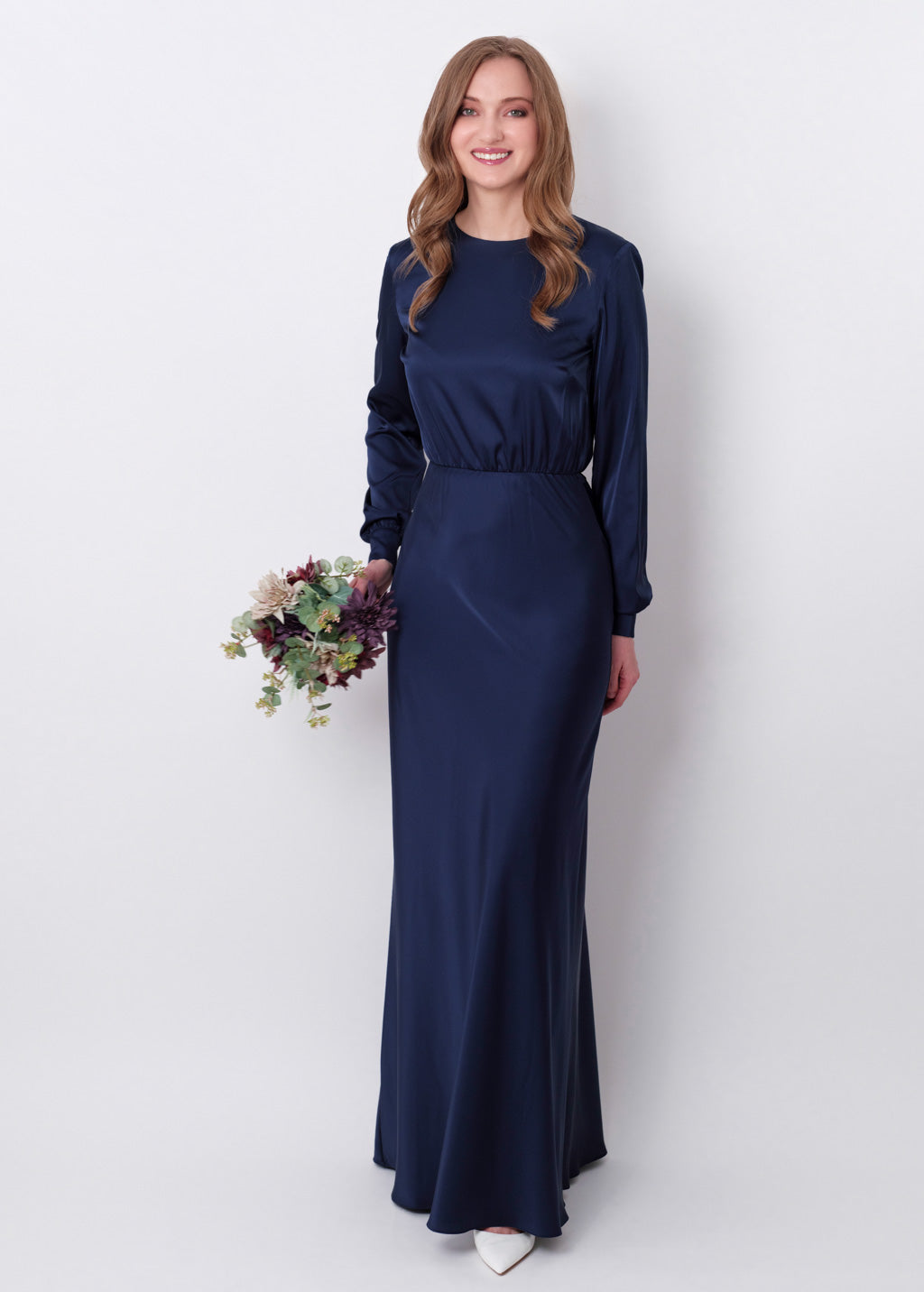Navy blue silk long dress