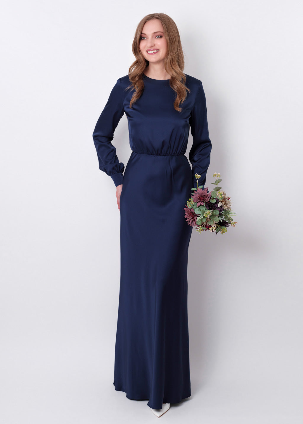 Navy blue silk long dress