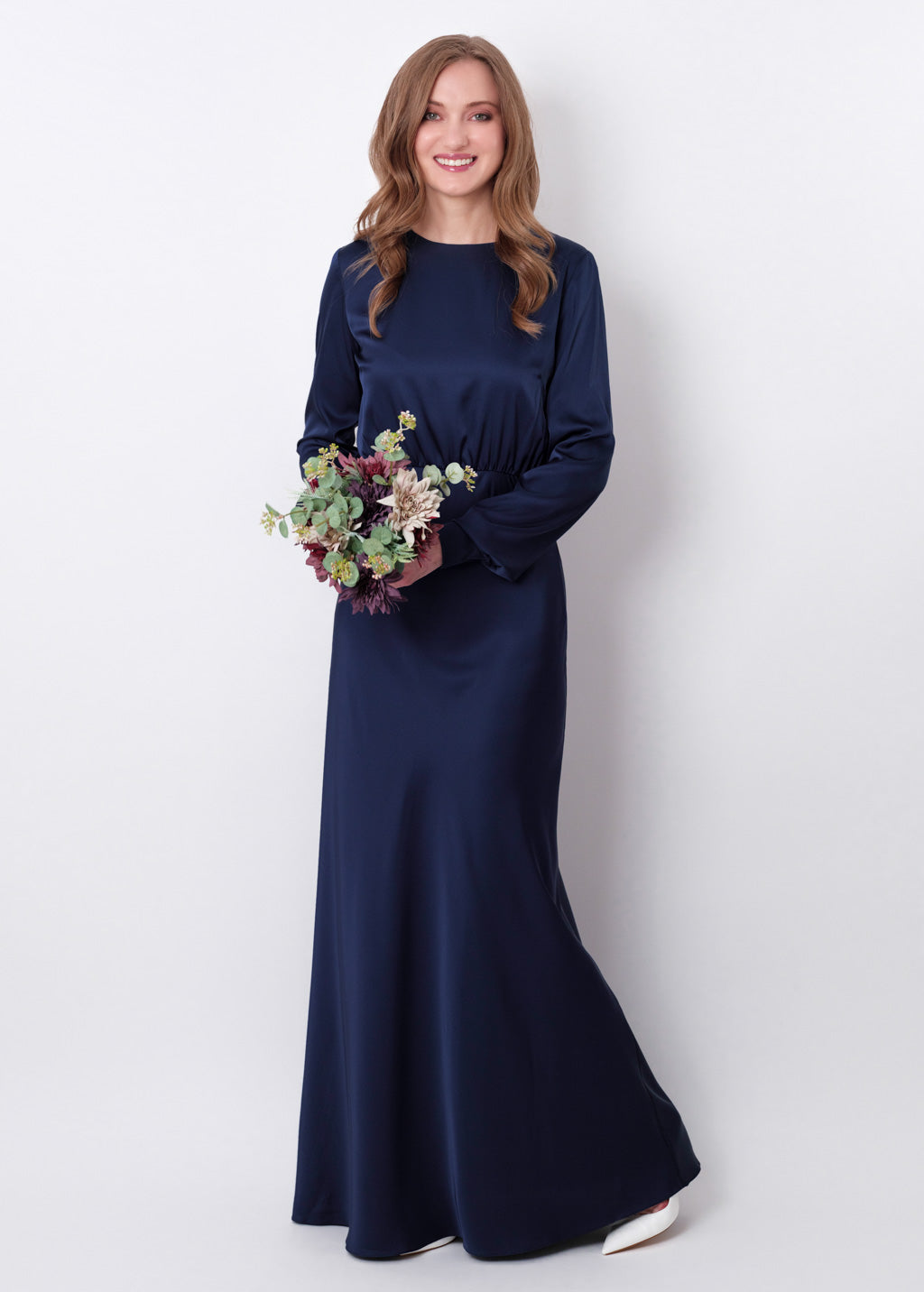 Navy blue silk long dress