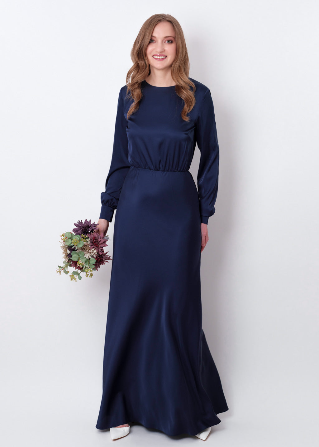 Navy blue silk long dress