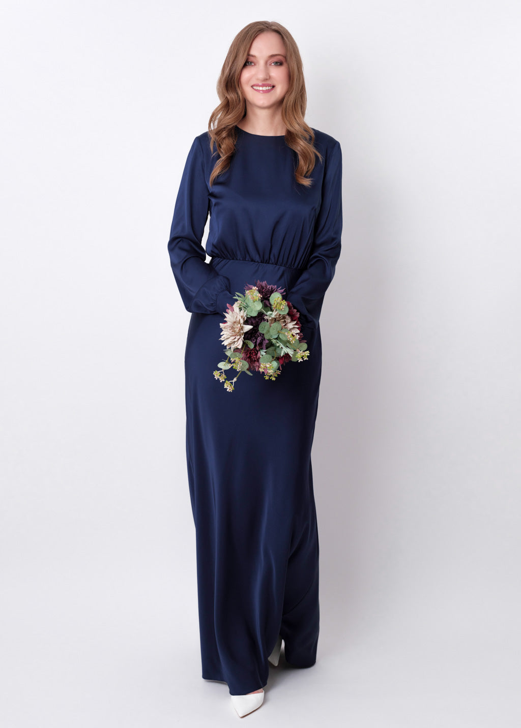 Navy blue silk long dress