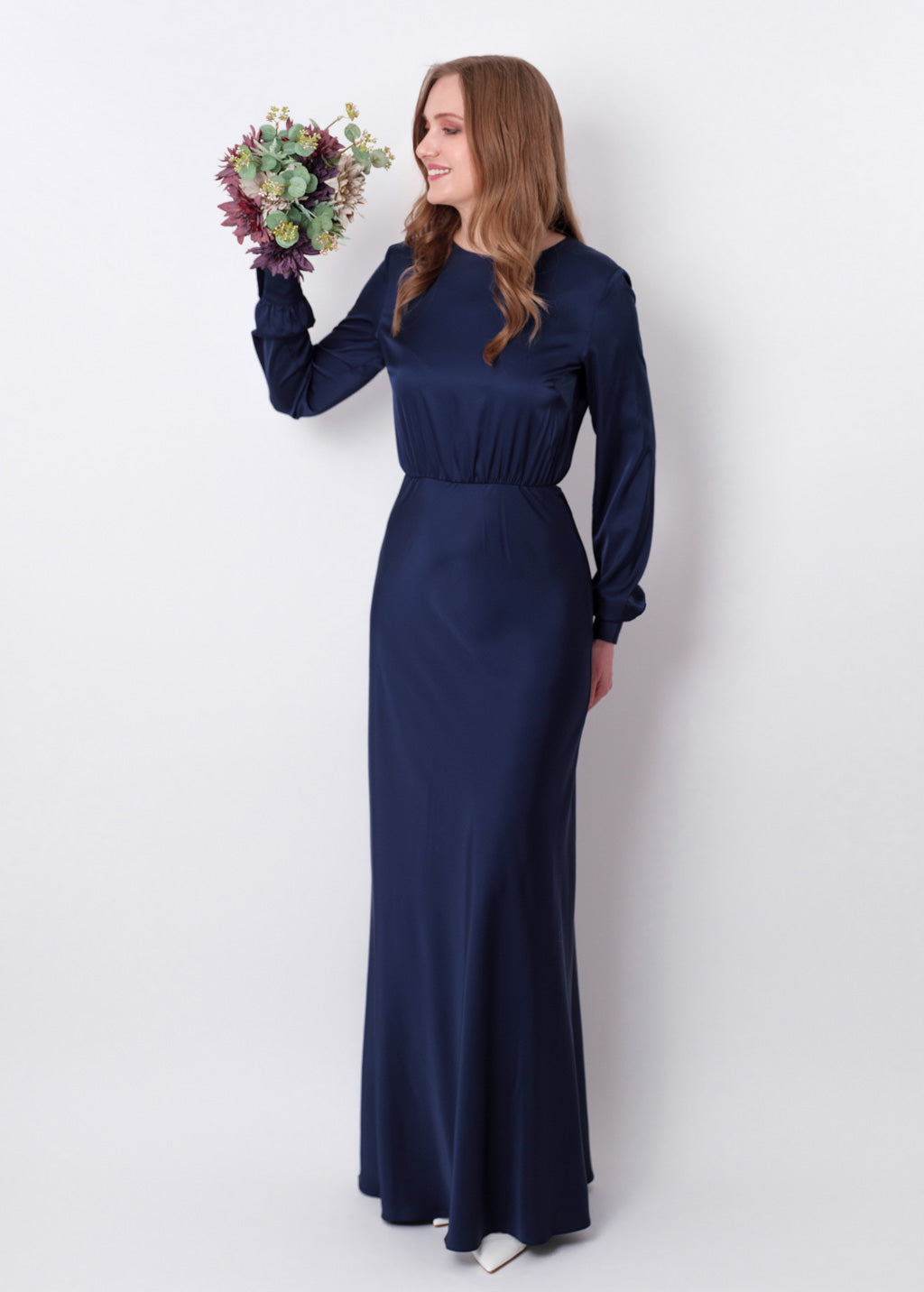 Navy blue silk long dress
