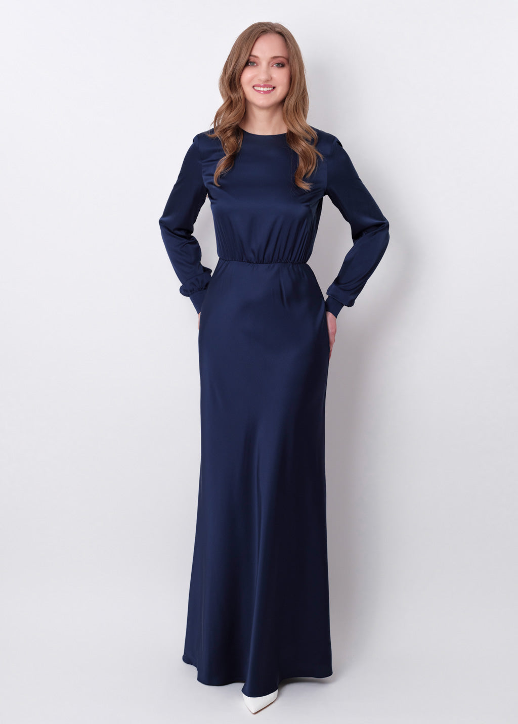 Navy blue silk long dress