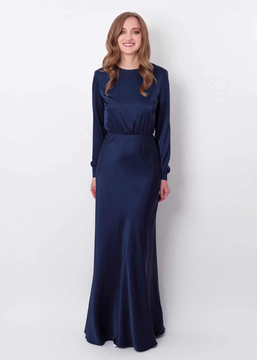 Navy blue silk long dress