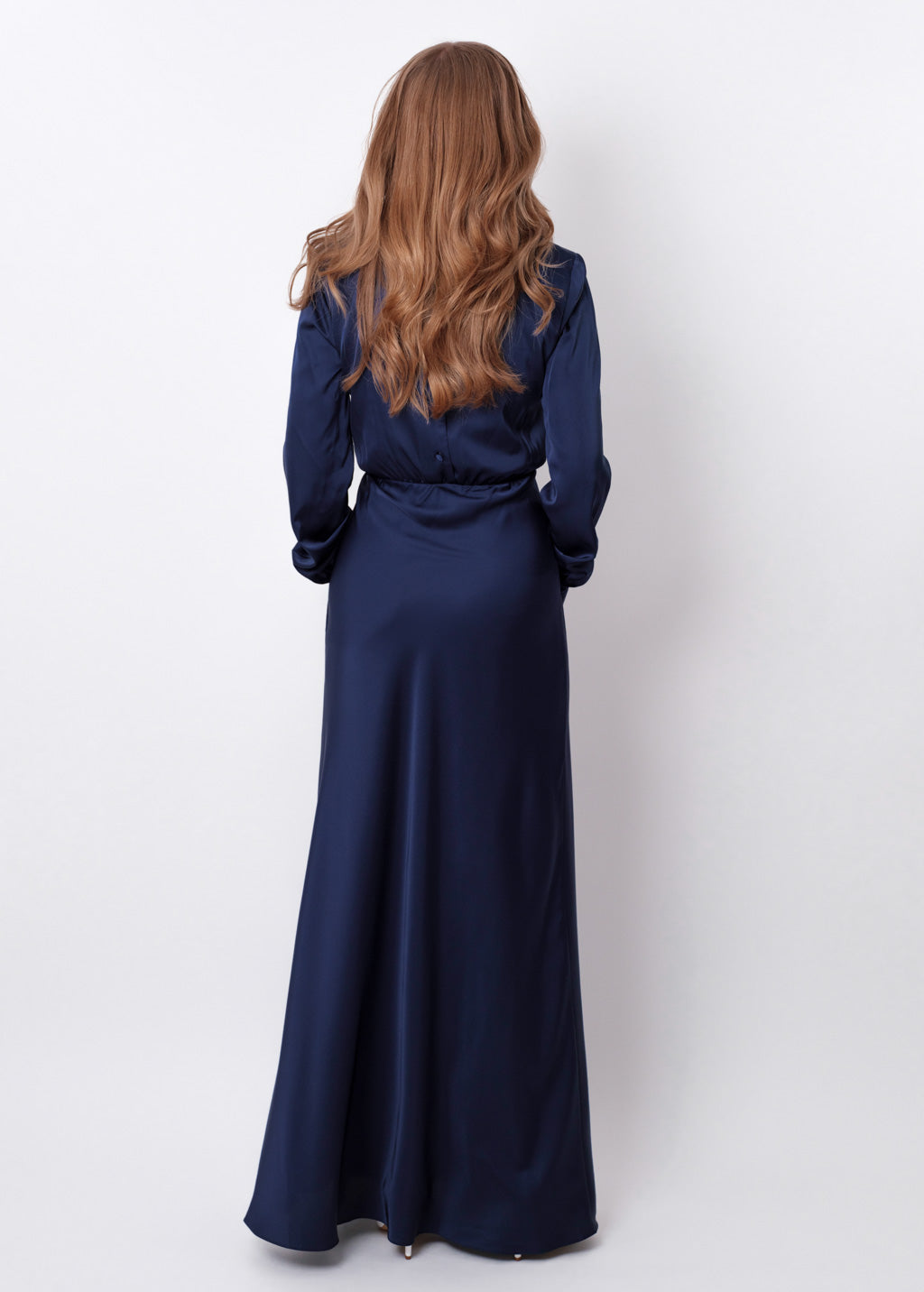 Navy blue silk long dress