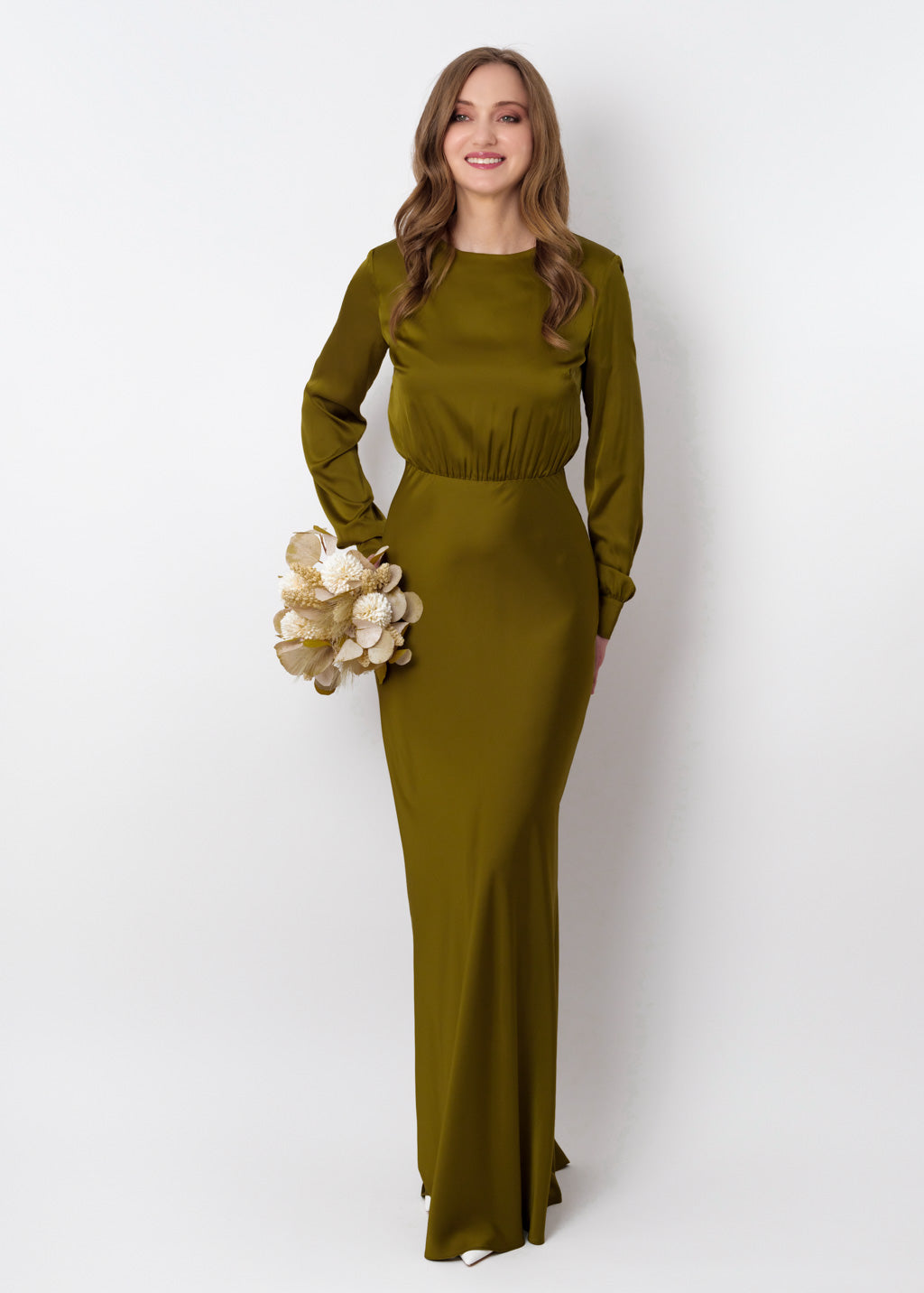 Olive silk long dress