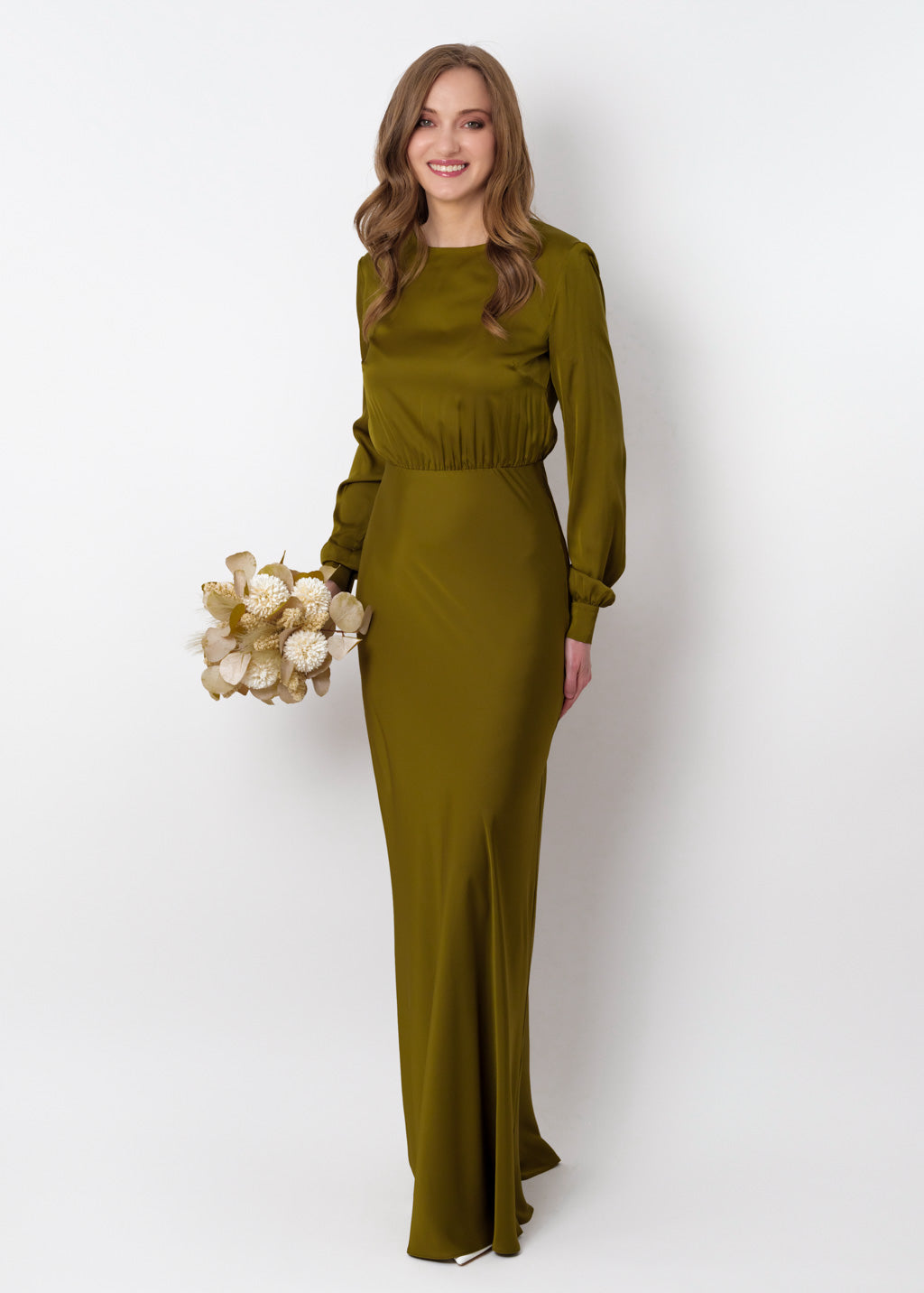 Olive silk long dress