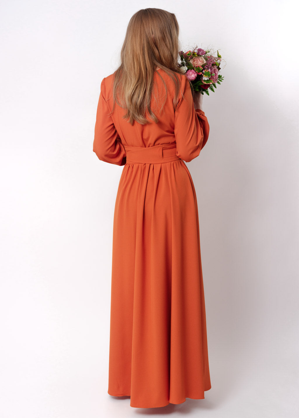Rust orange long dress with belt