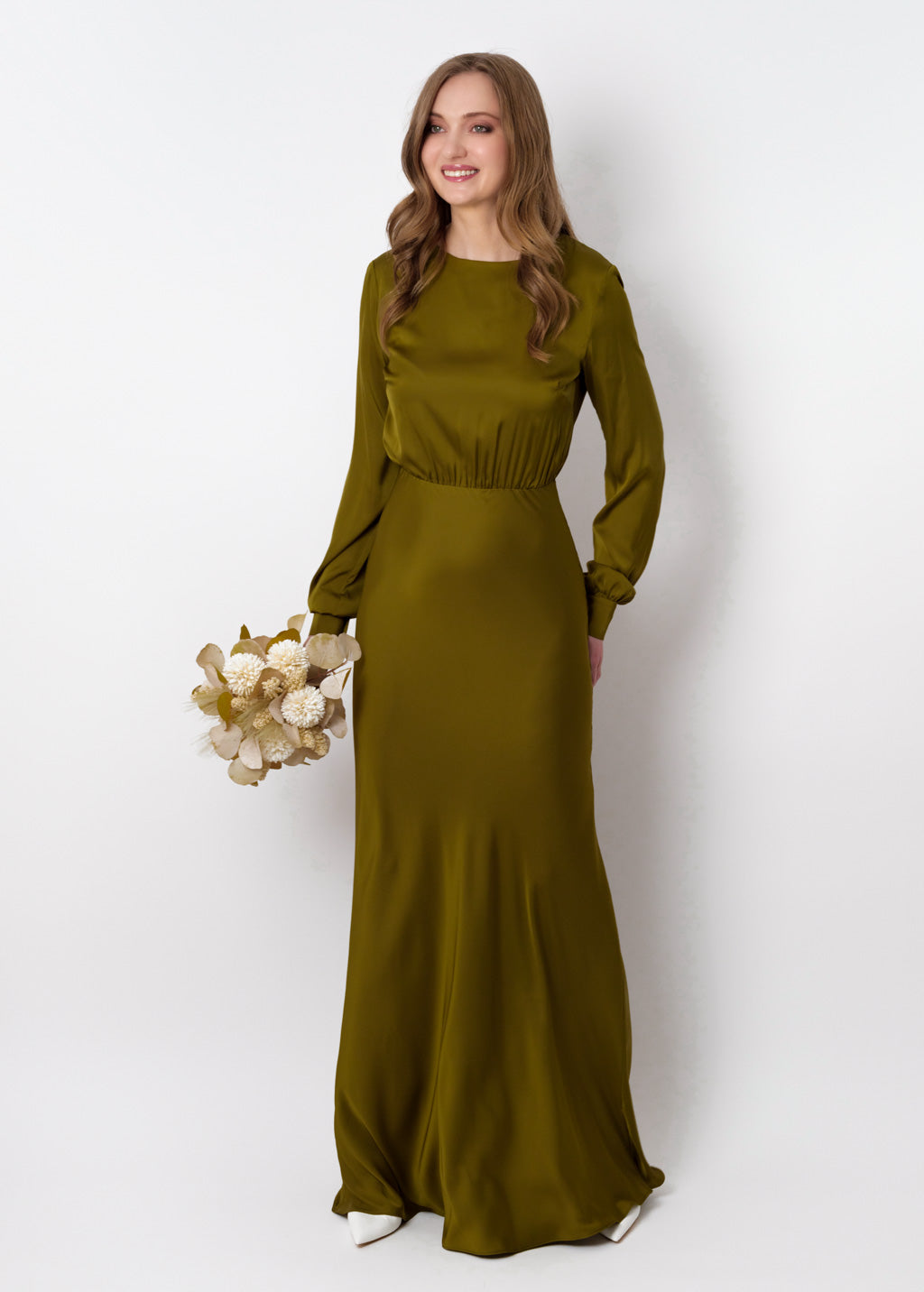 Olive silk long dress