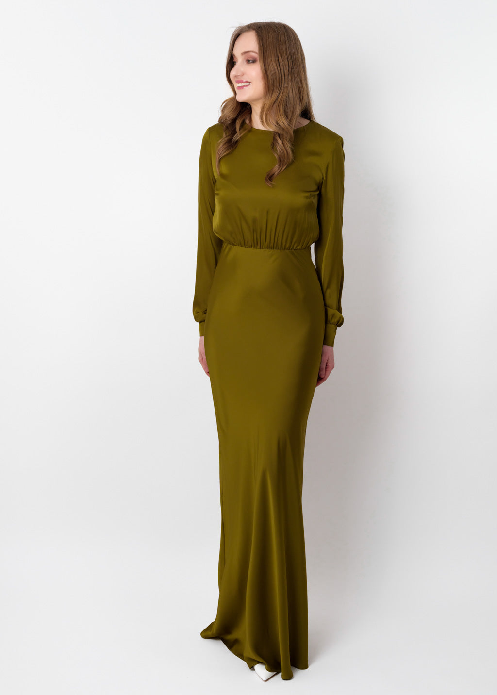 Olive silk long dress