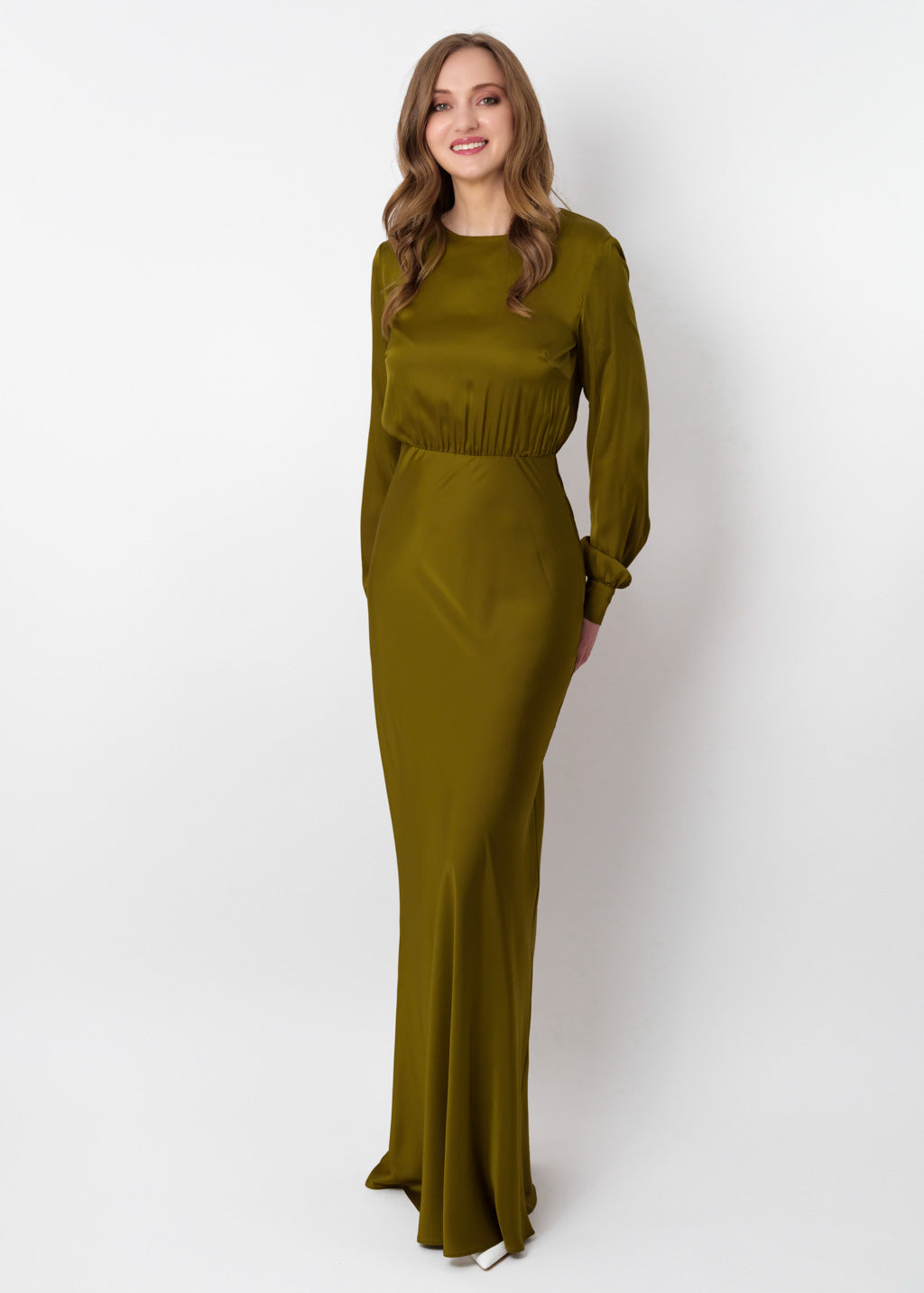 Olive silk long dress