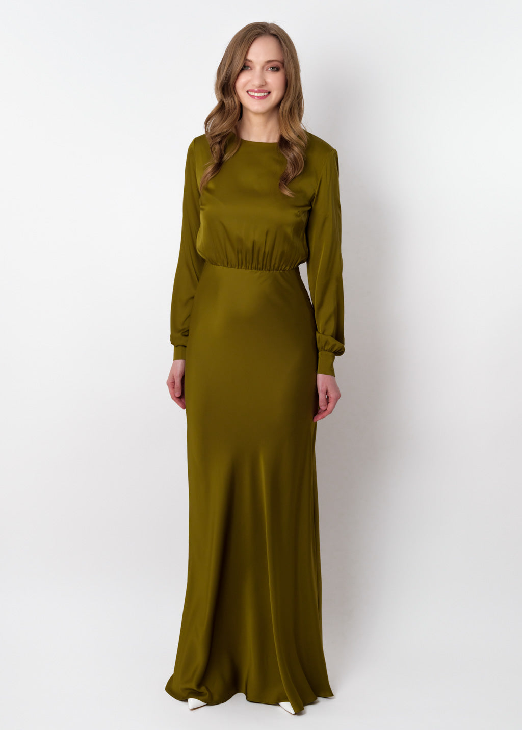 Olive silk long dress