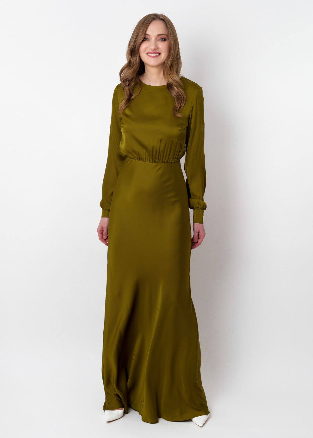 Olive silk long dress