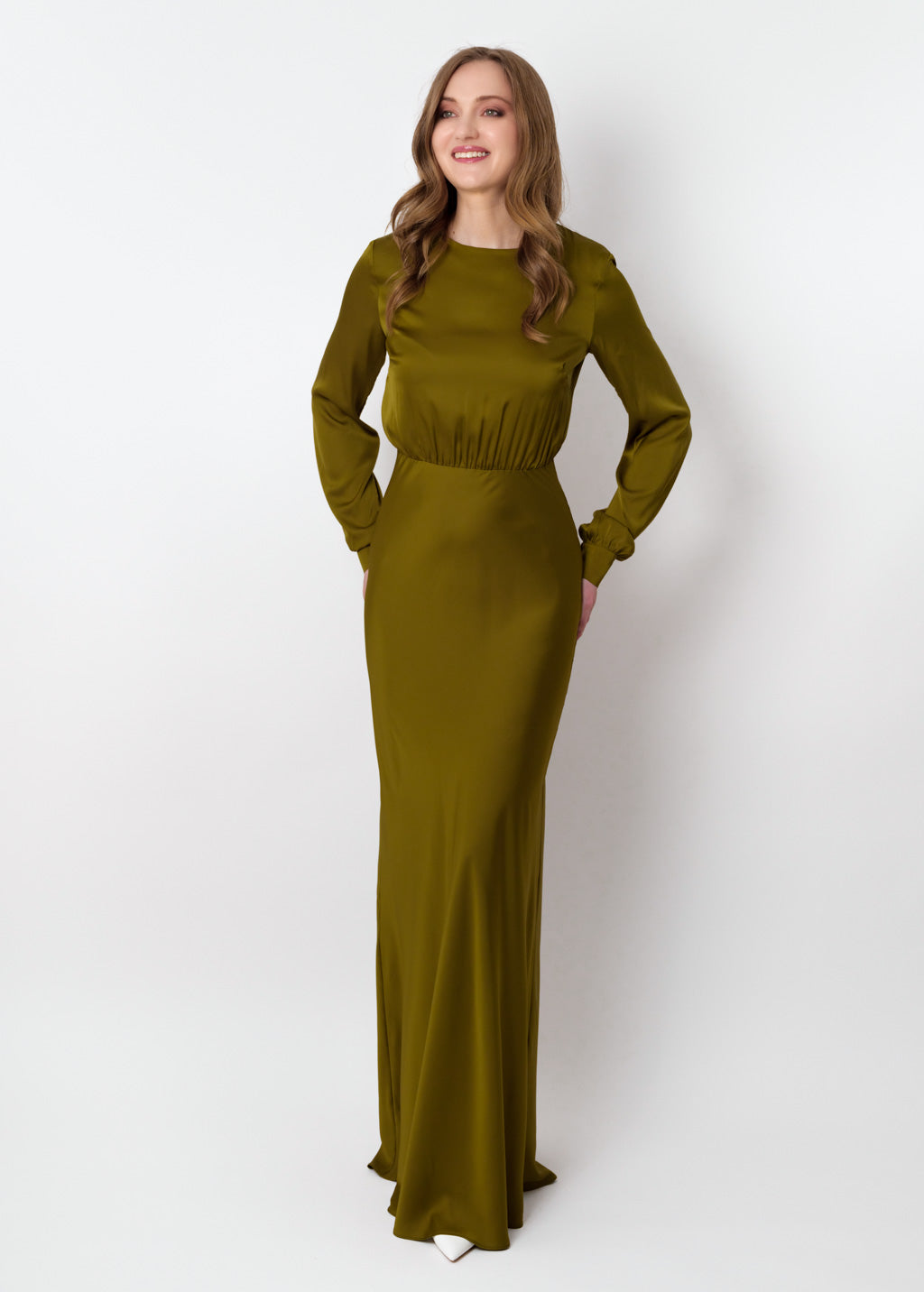 Olive silk long dress