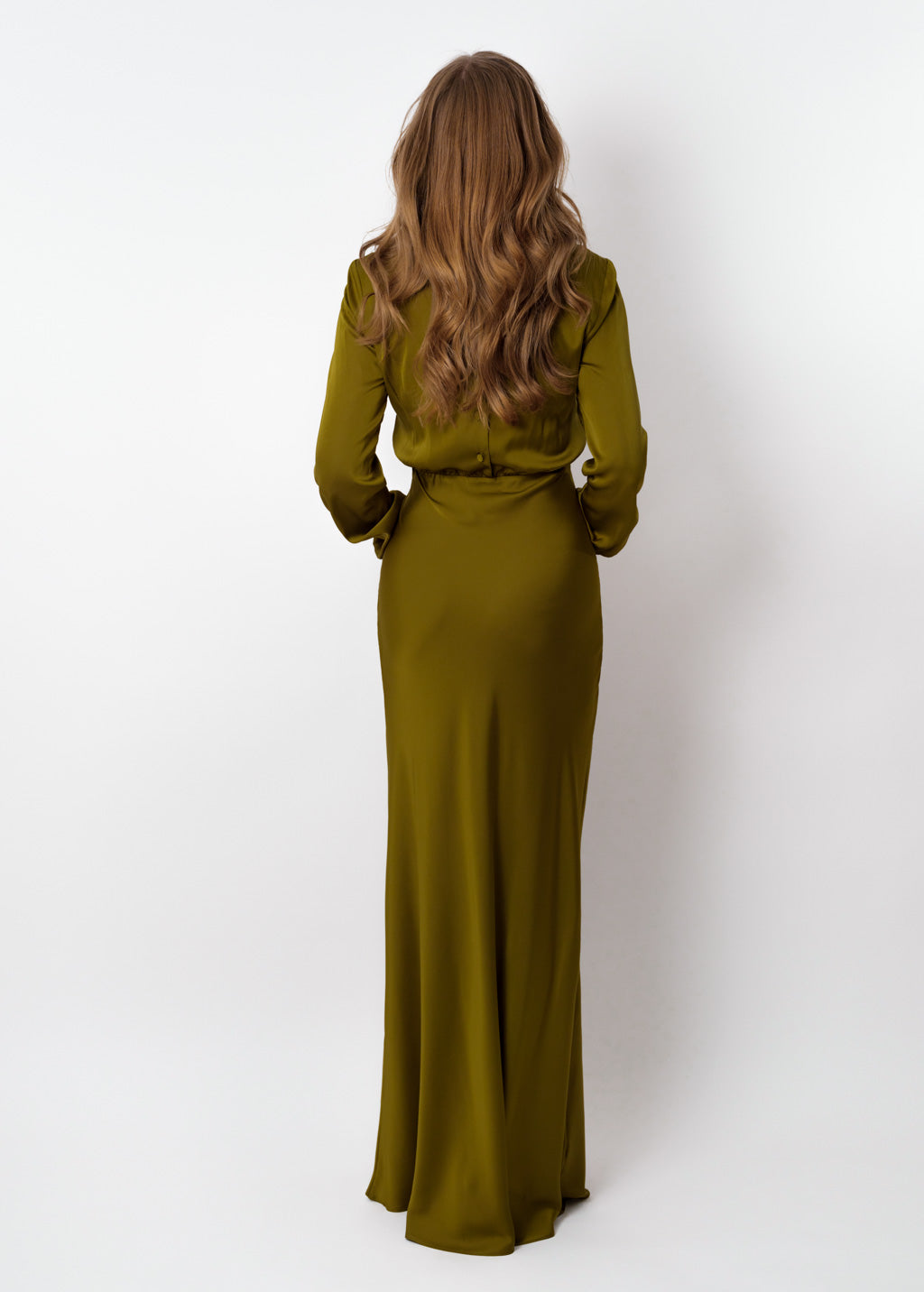 Olive silk long dress