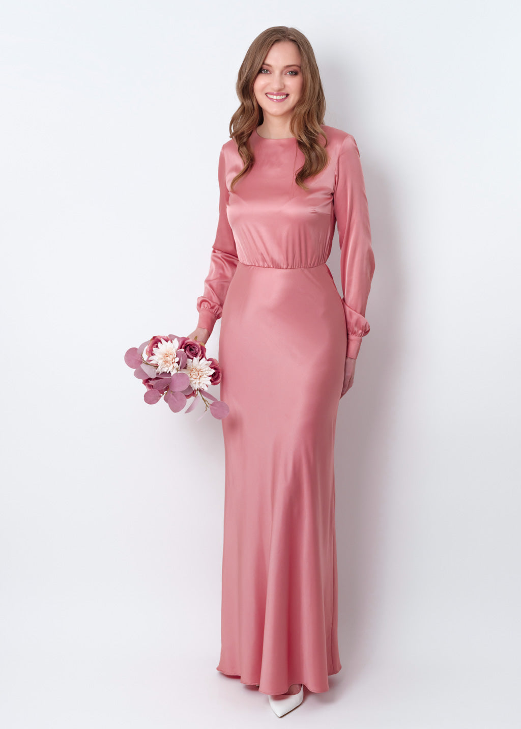 Blush pink silk long dress