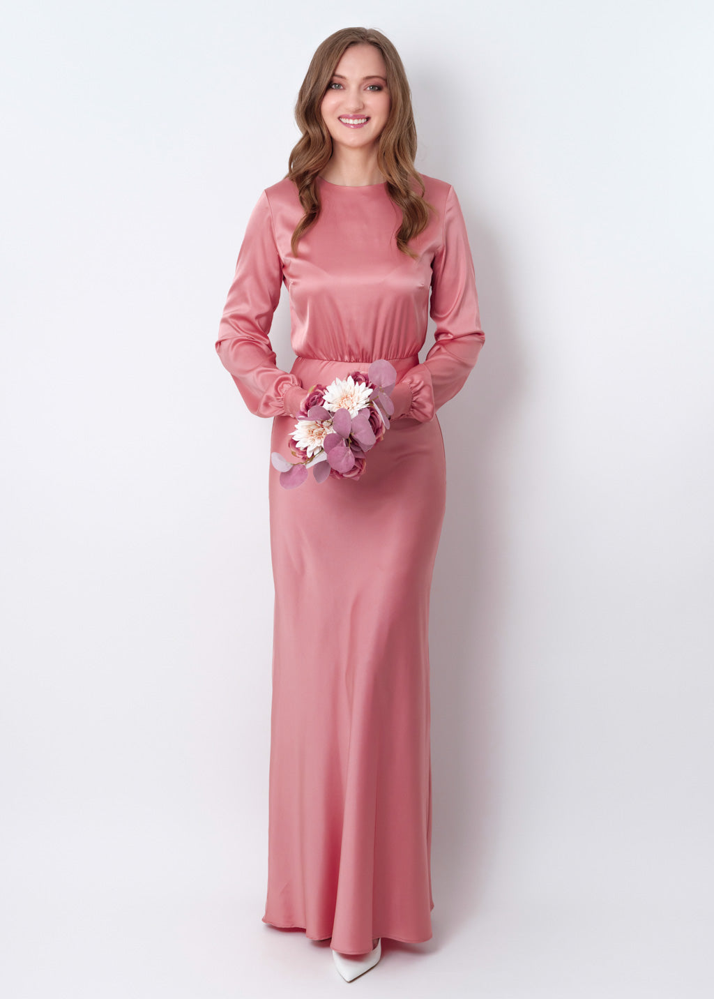 Blush pink silk long dress