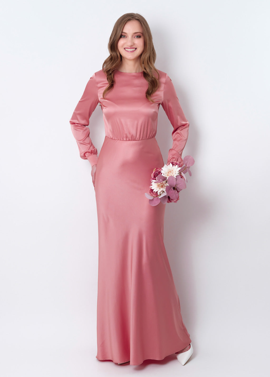 Blush pink silk long dress