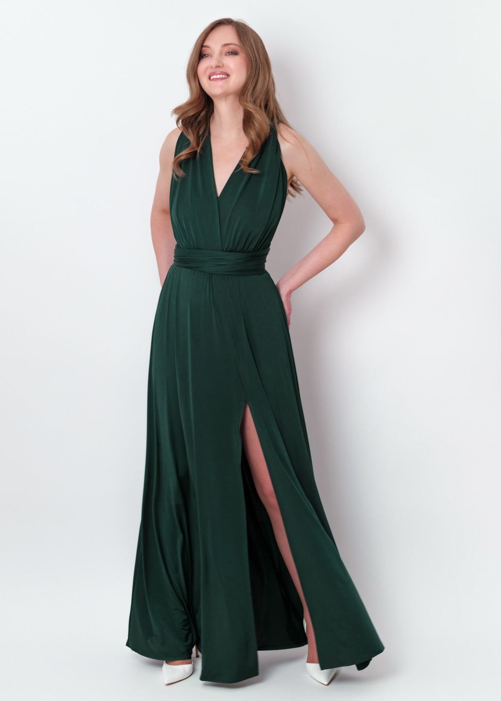 Dark green infinity long slit dress