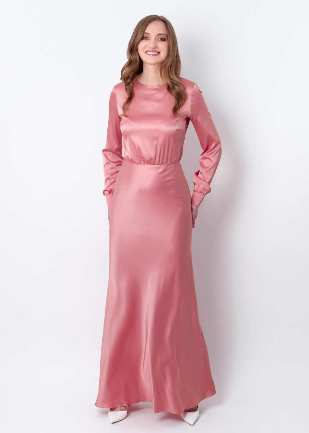 Blush pink silk long dress