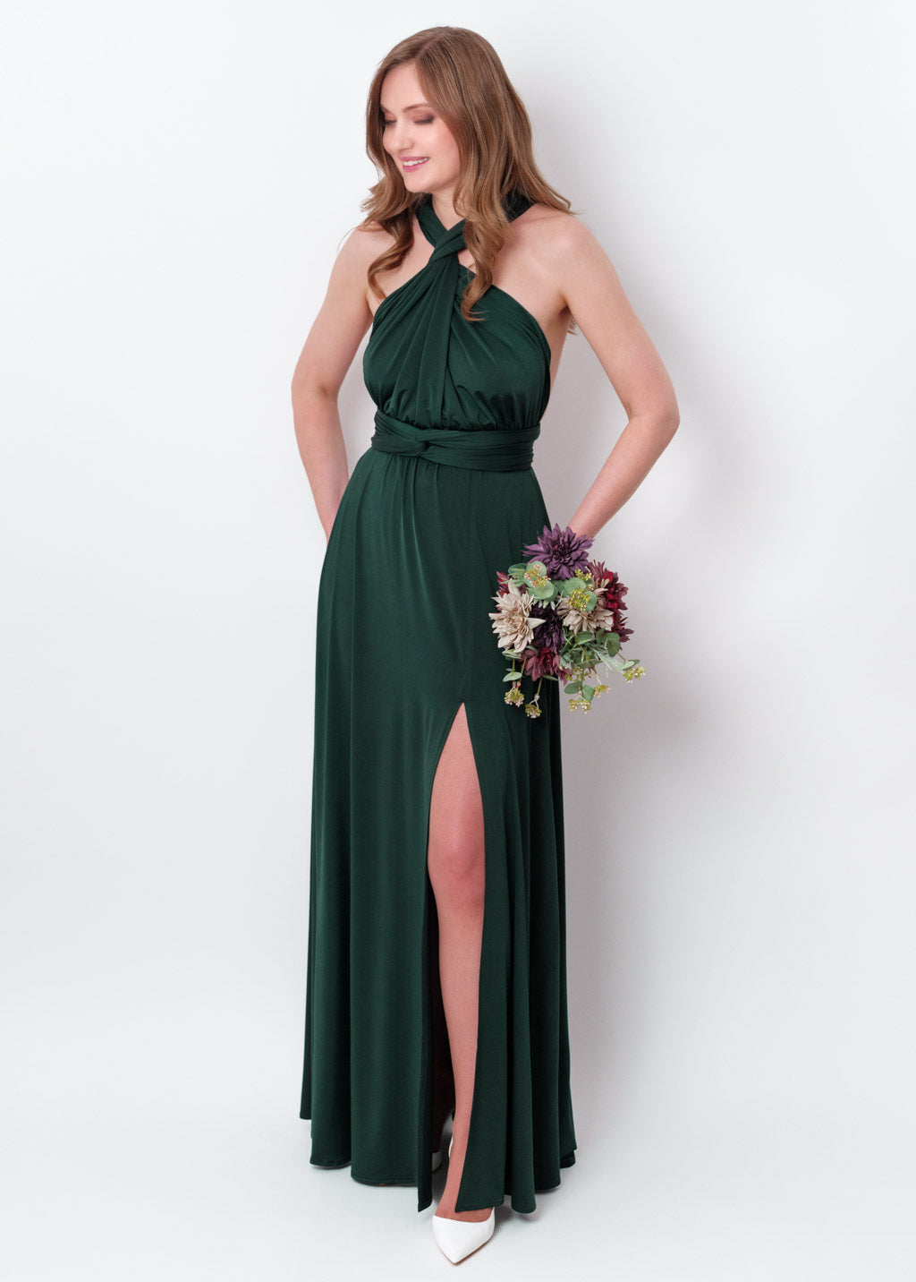 Dark green infinity long slit dress