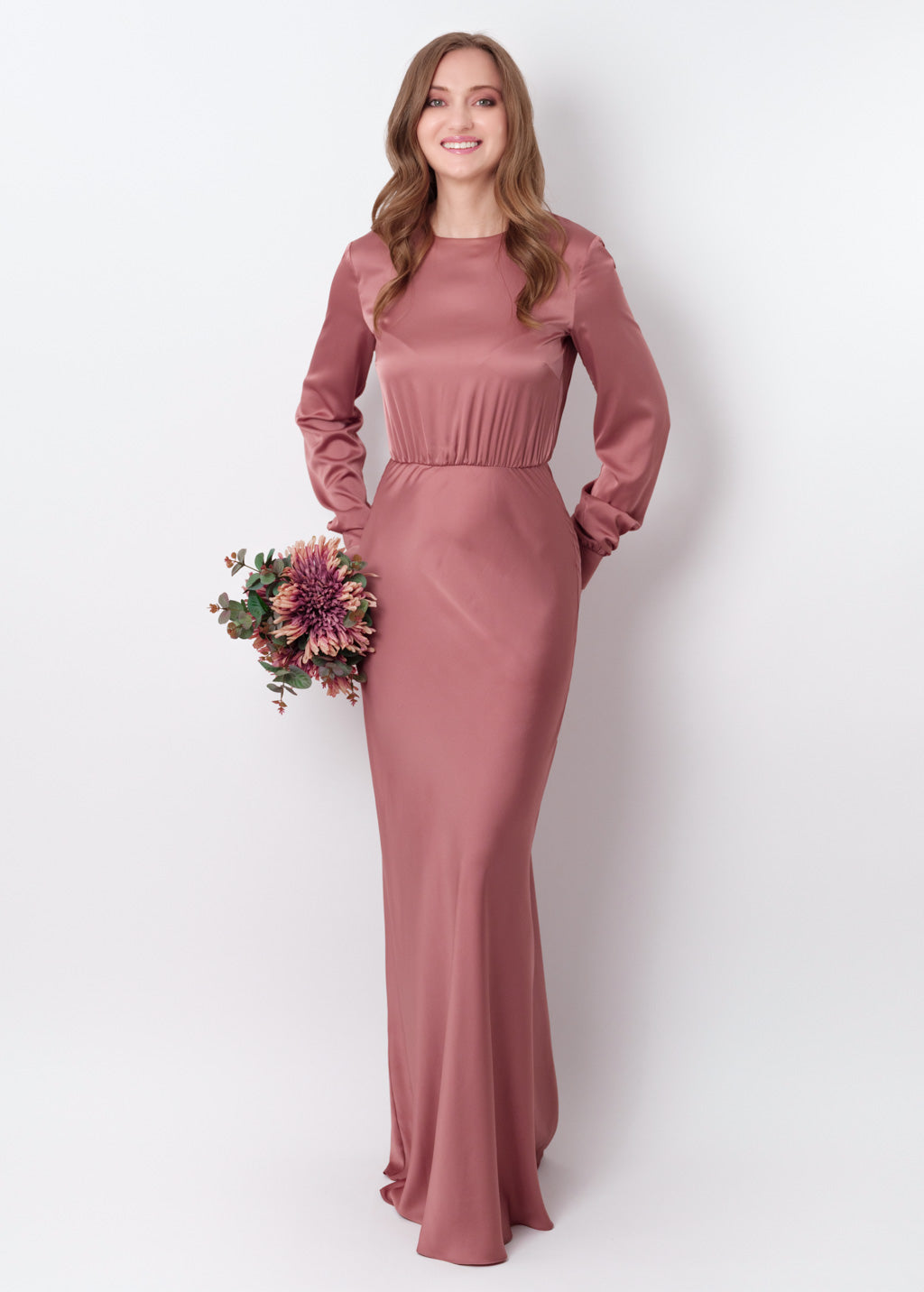 Champagne rose silk long dress