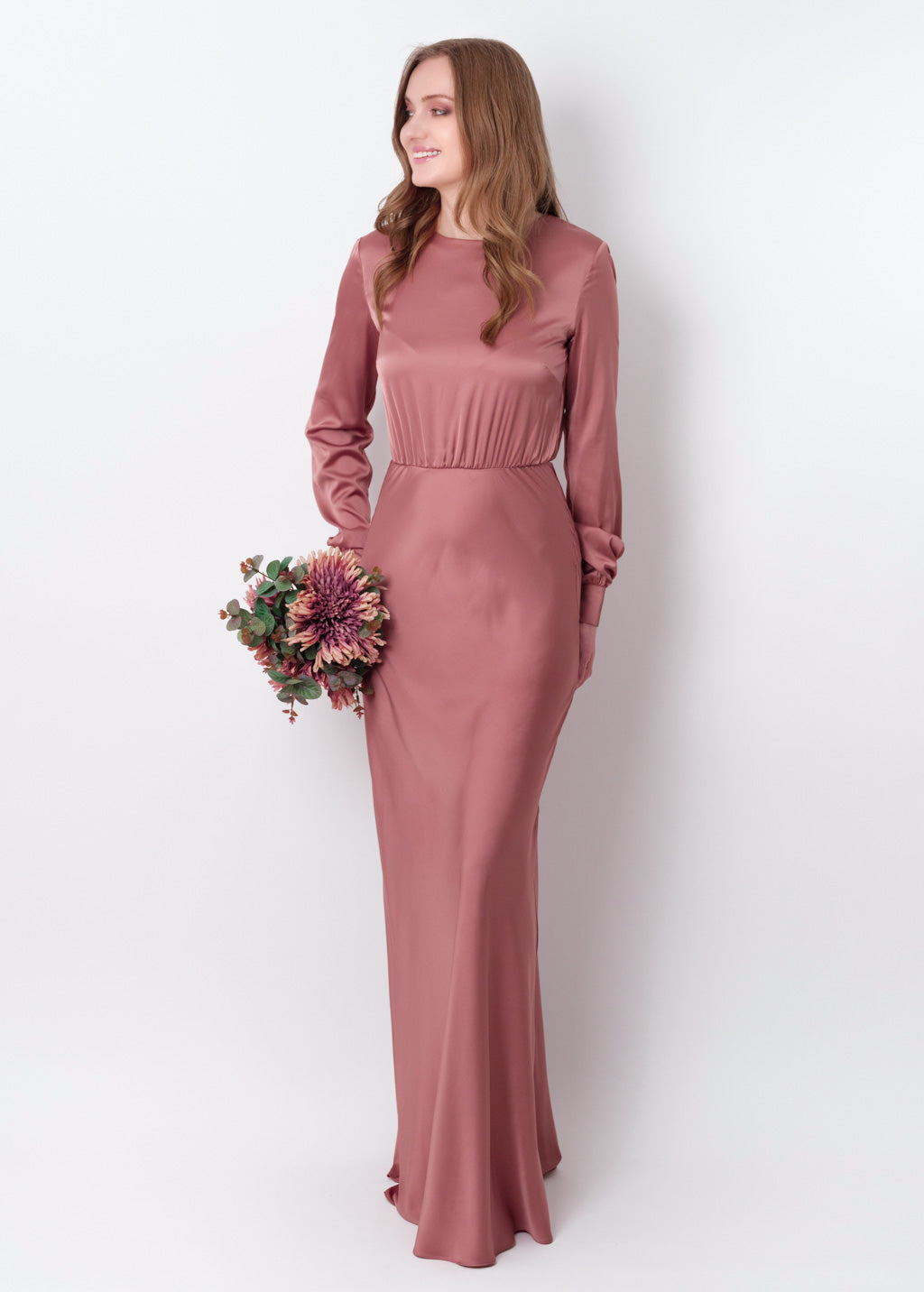 Champagne rose silk long dress