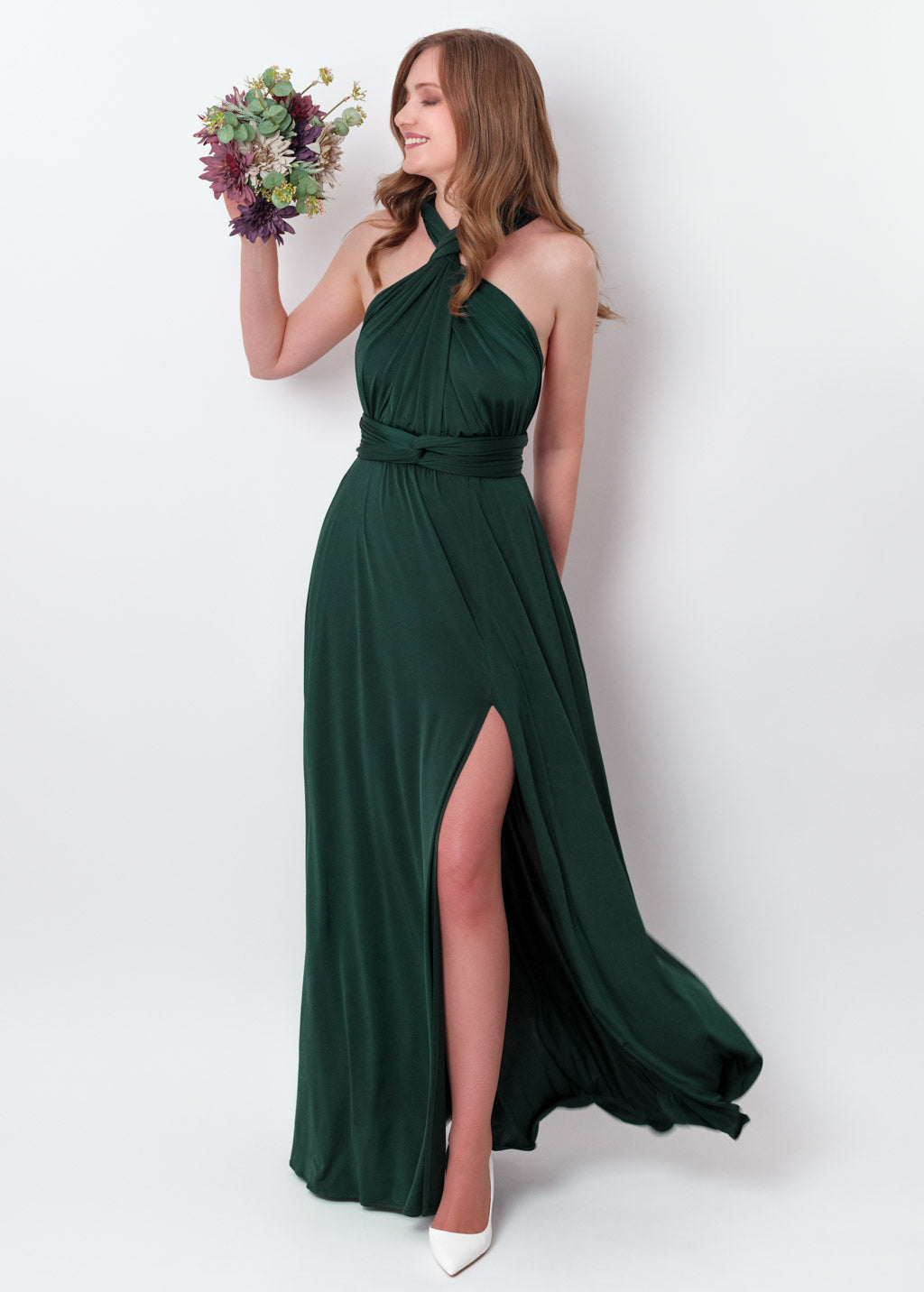 Dark green infinity long slit dress