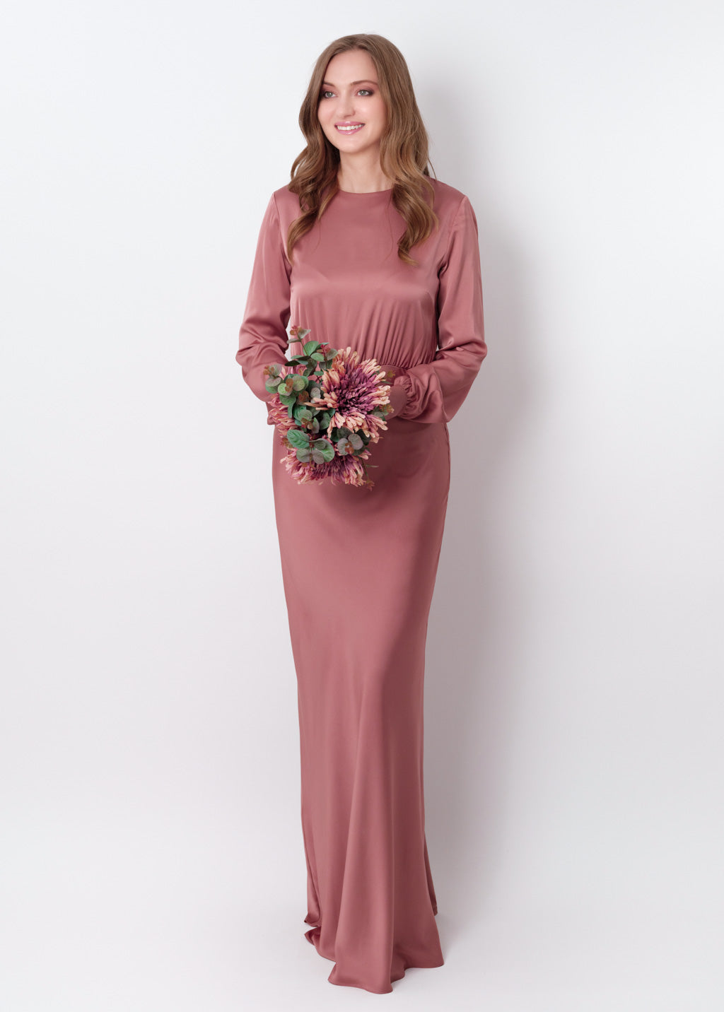 Champagne rose silk long dress