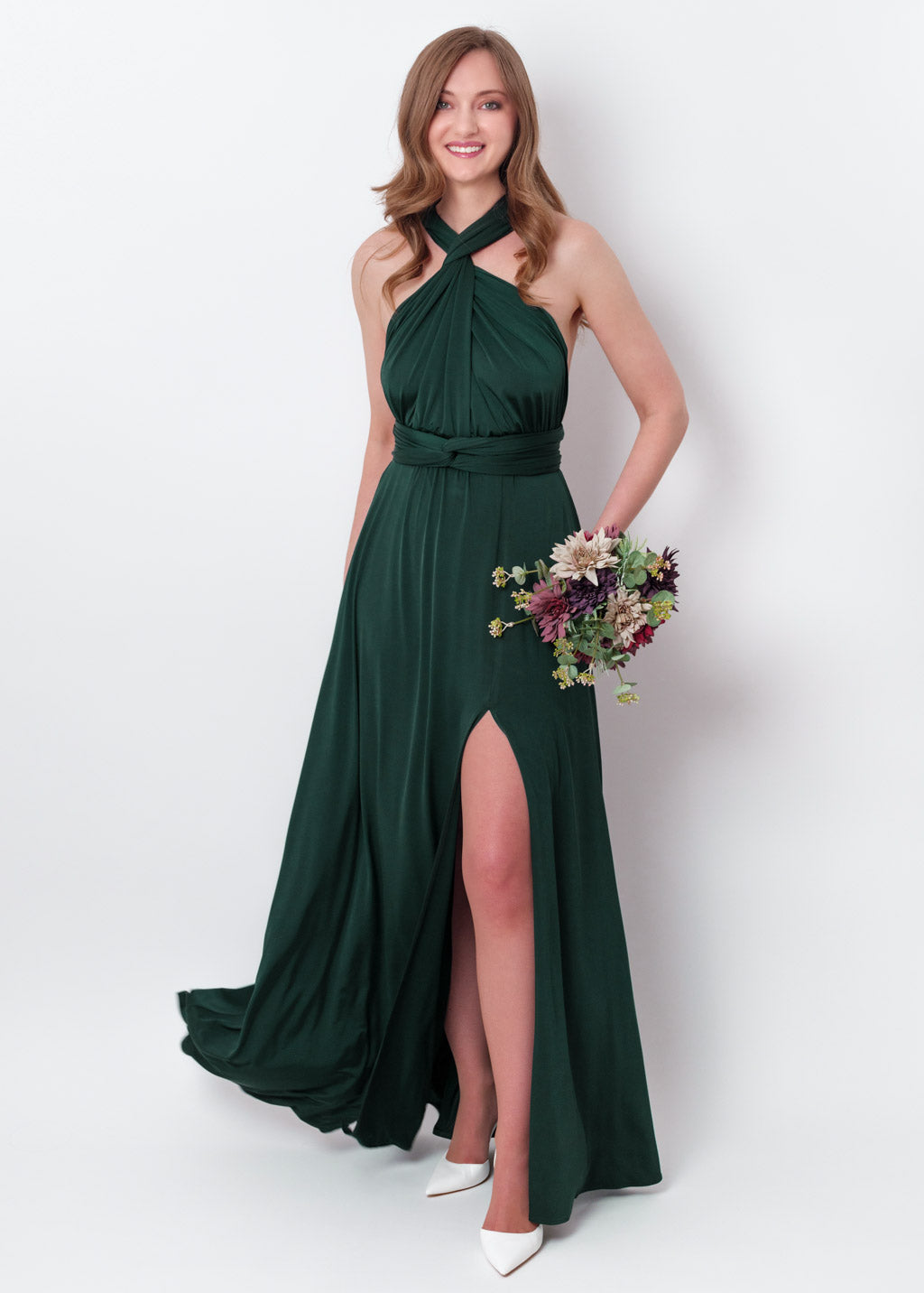 Dark green infinity long slit dress