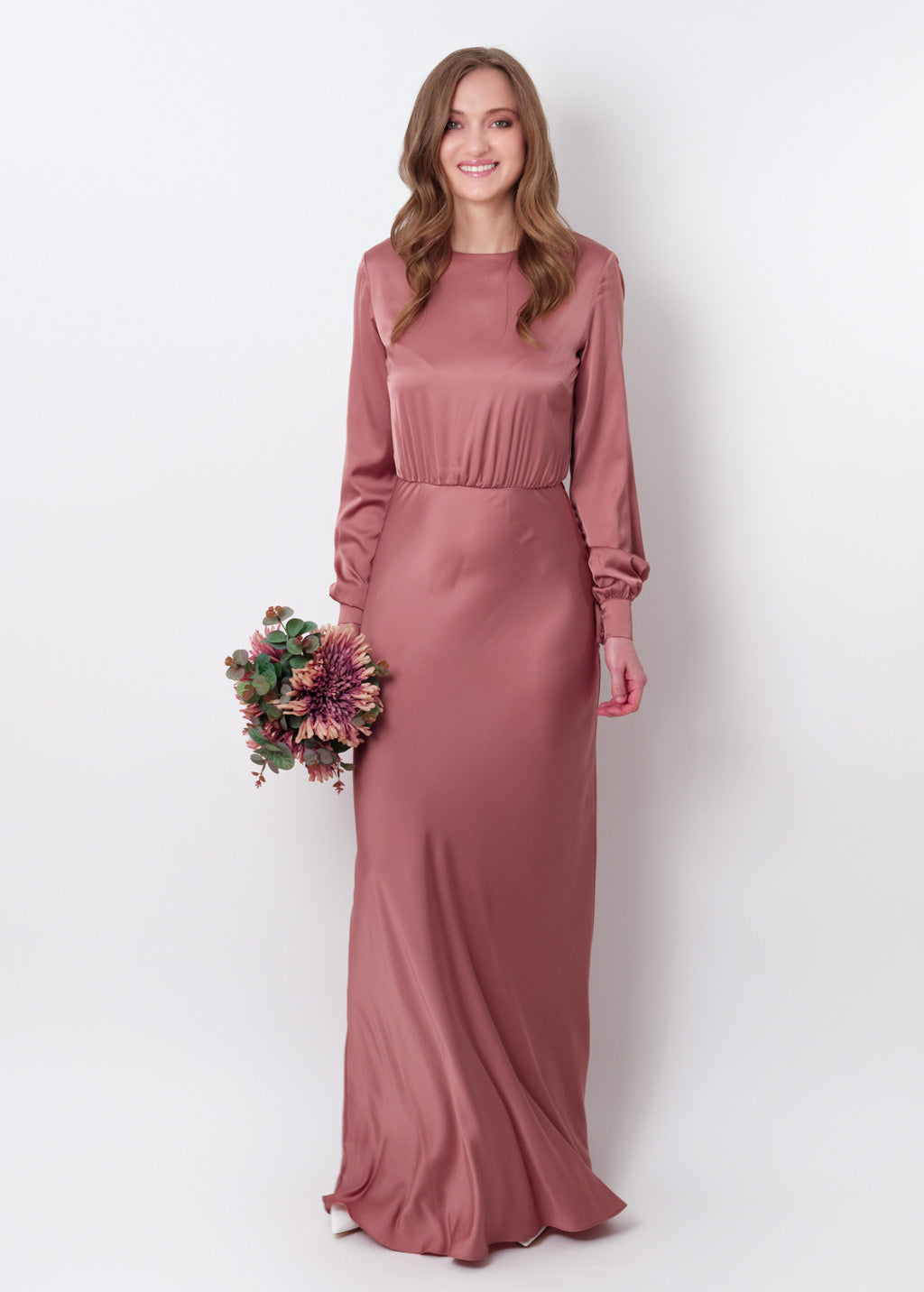 Champagne rose silk long dress
