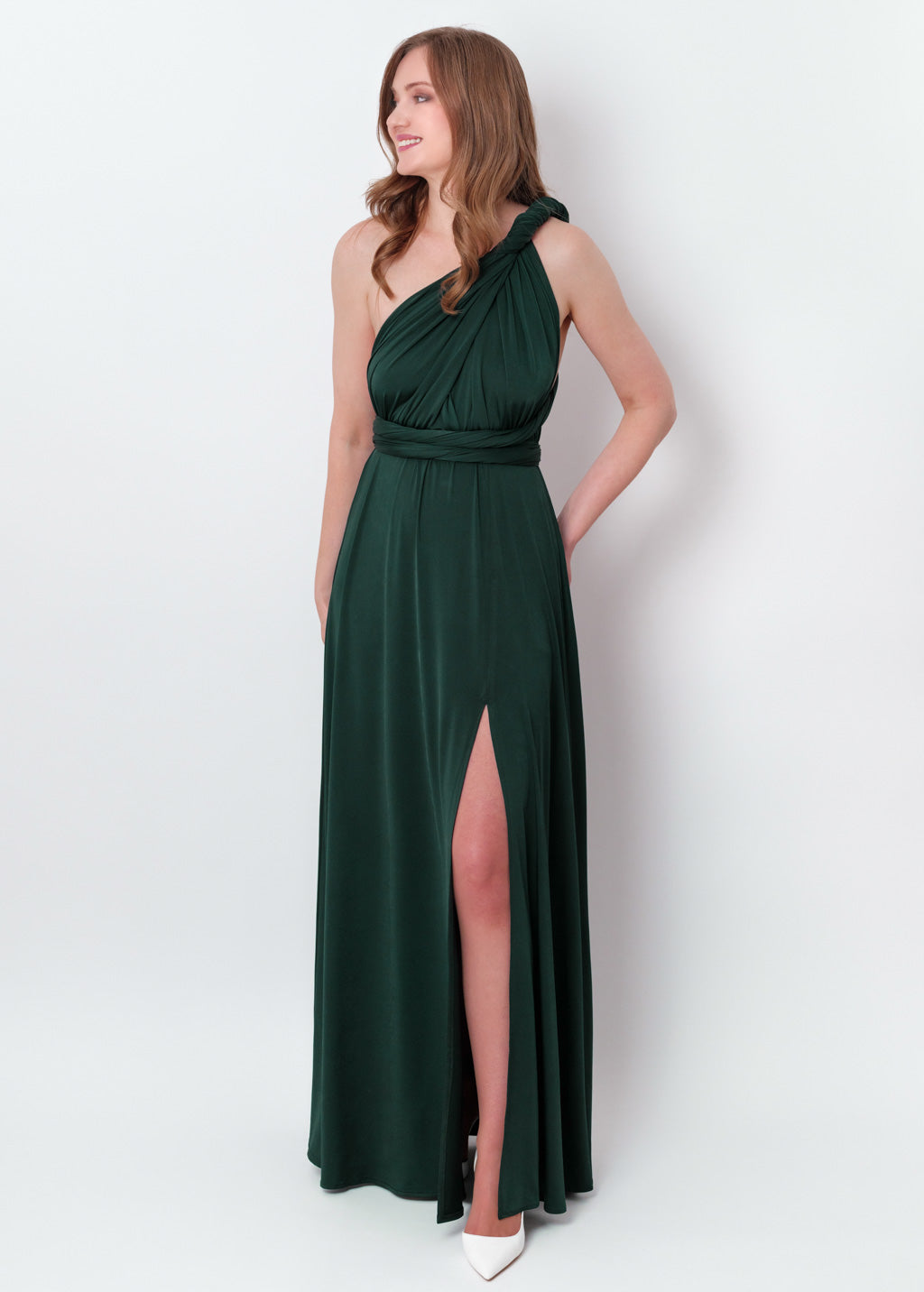 Dark green infinity long slit dress