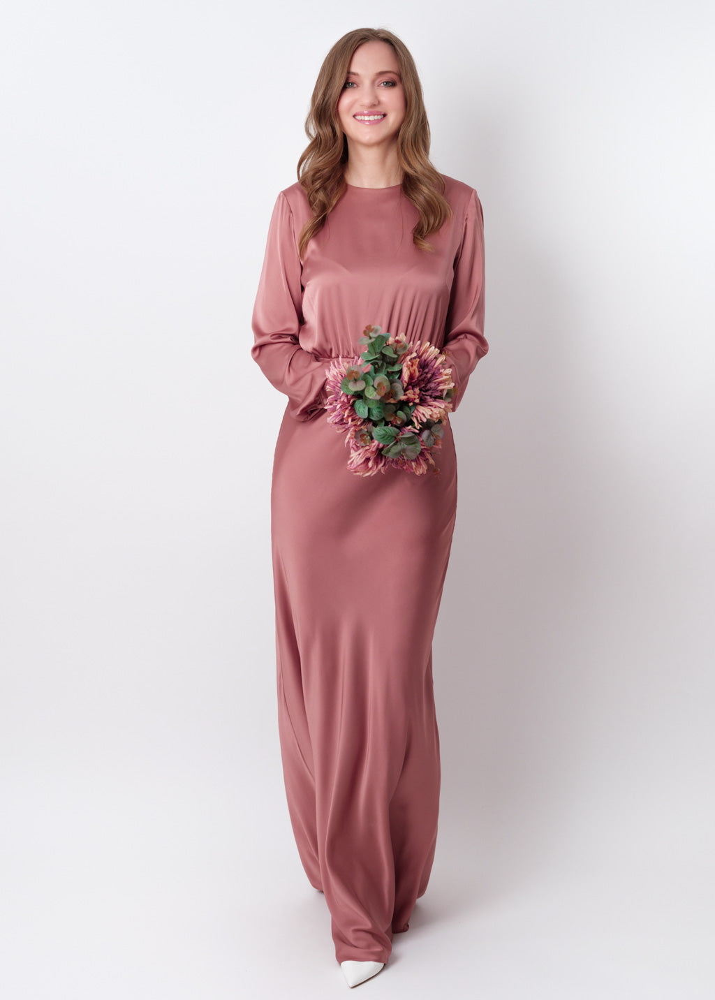 Champagne rose silk long dress