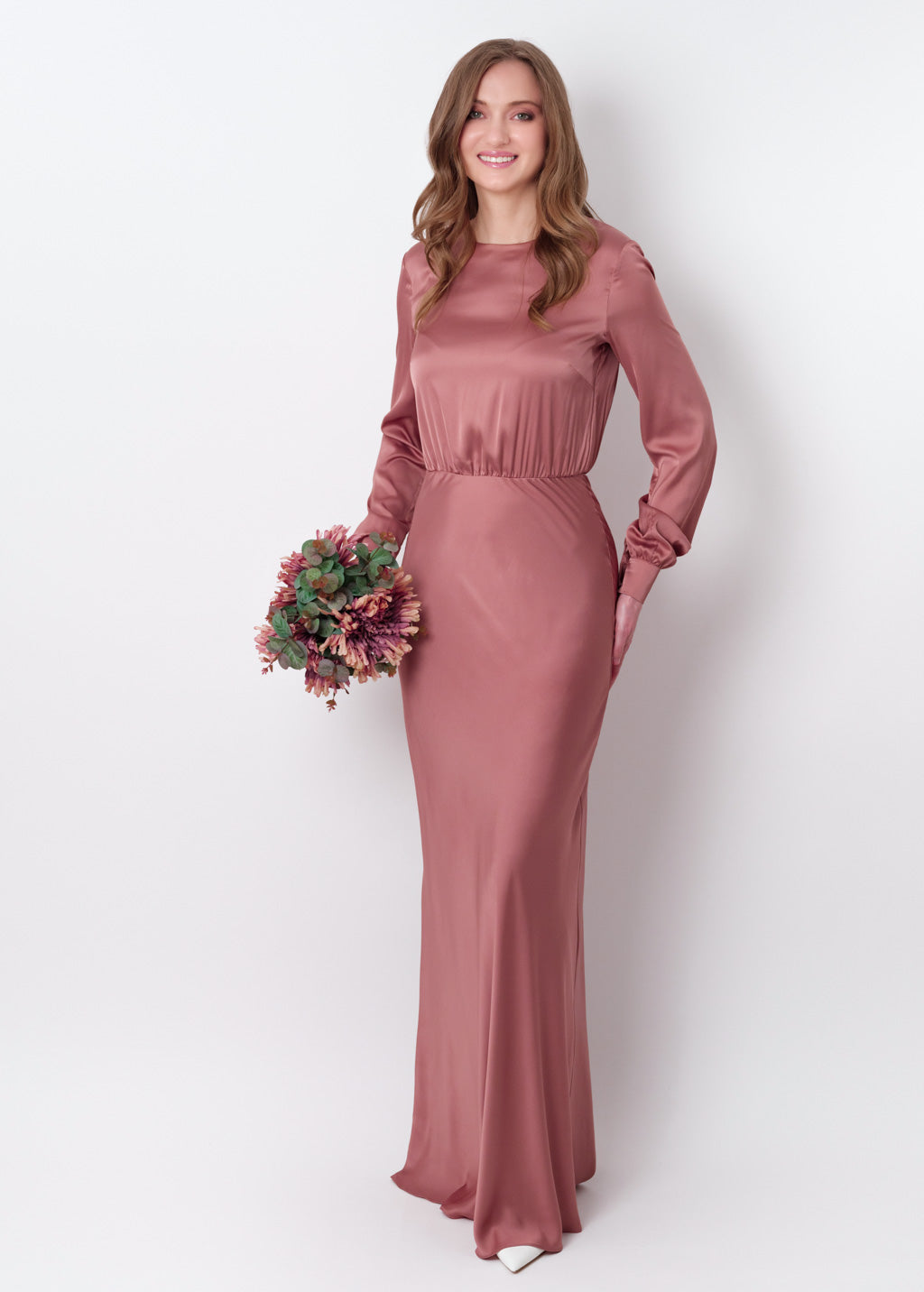 Champagne rose silk long dress