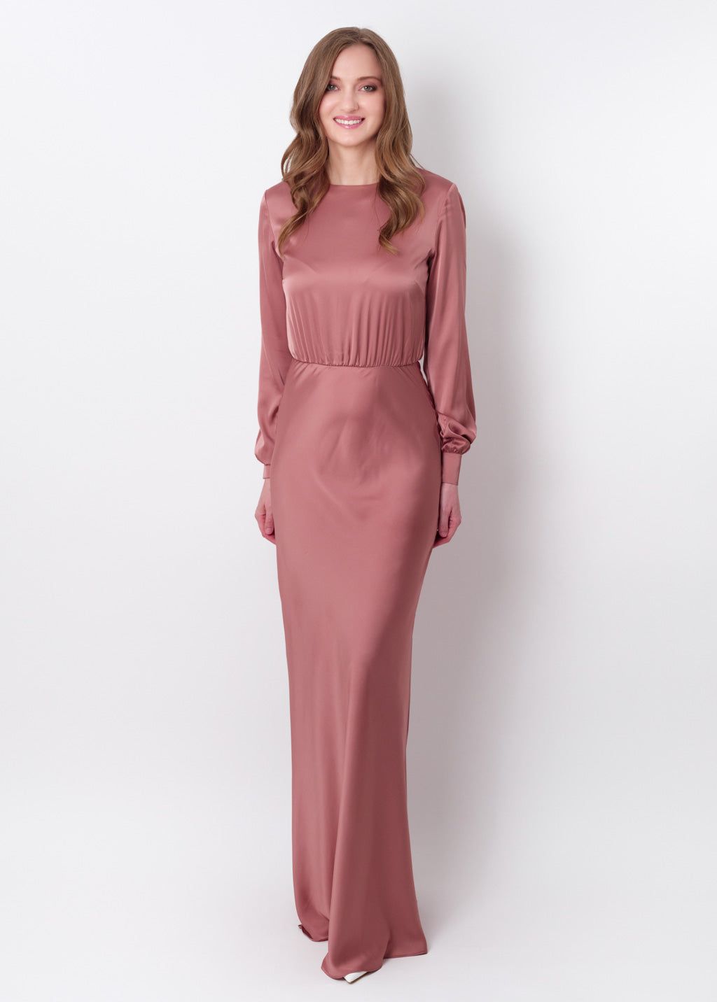 Champagne rose silk long dress