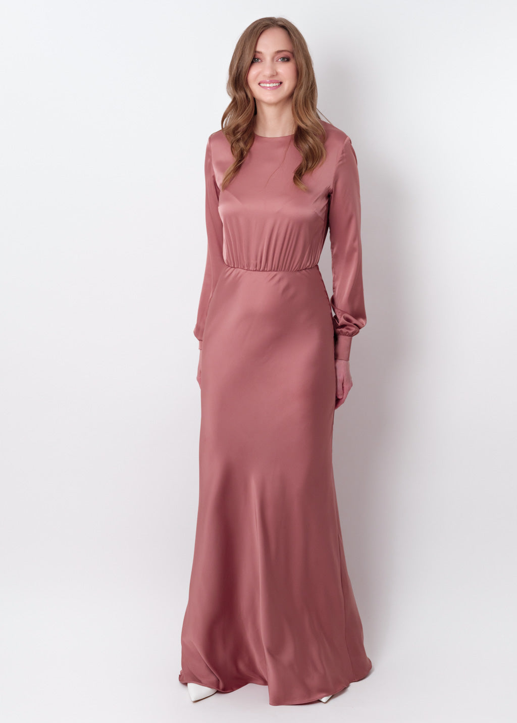 Champagne rose silk long dress