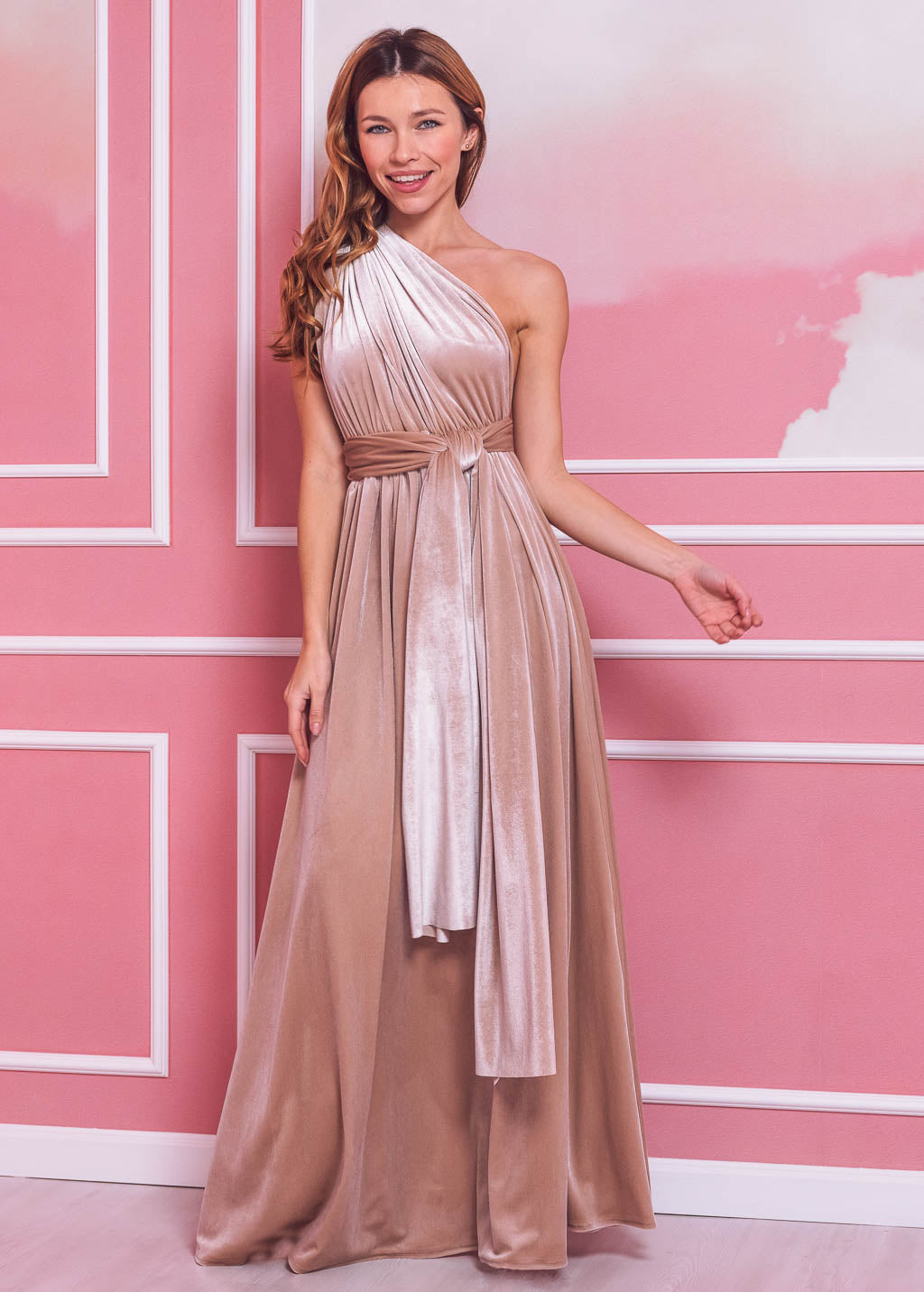 Champagne beige long infinity dress