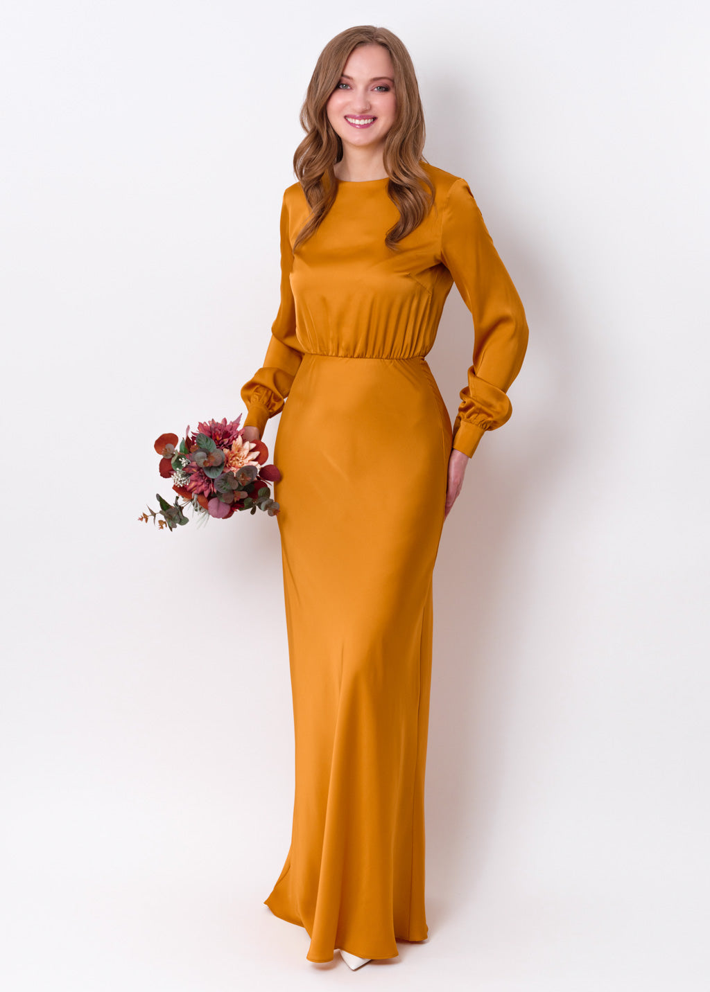 Gold silk long dress