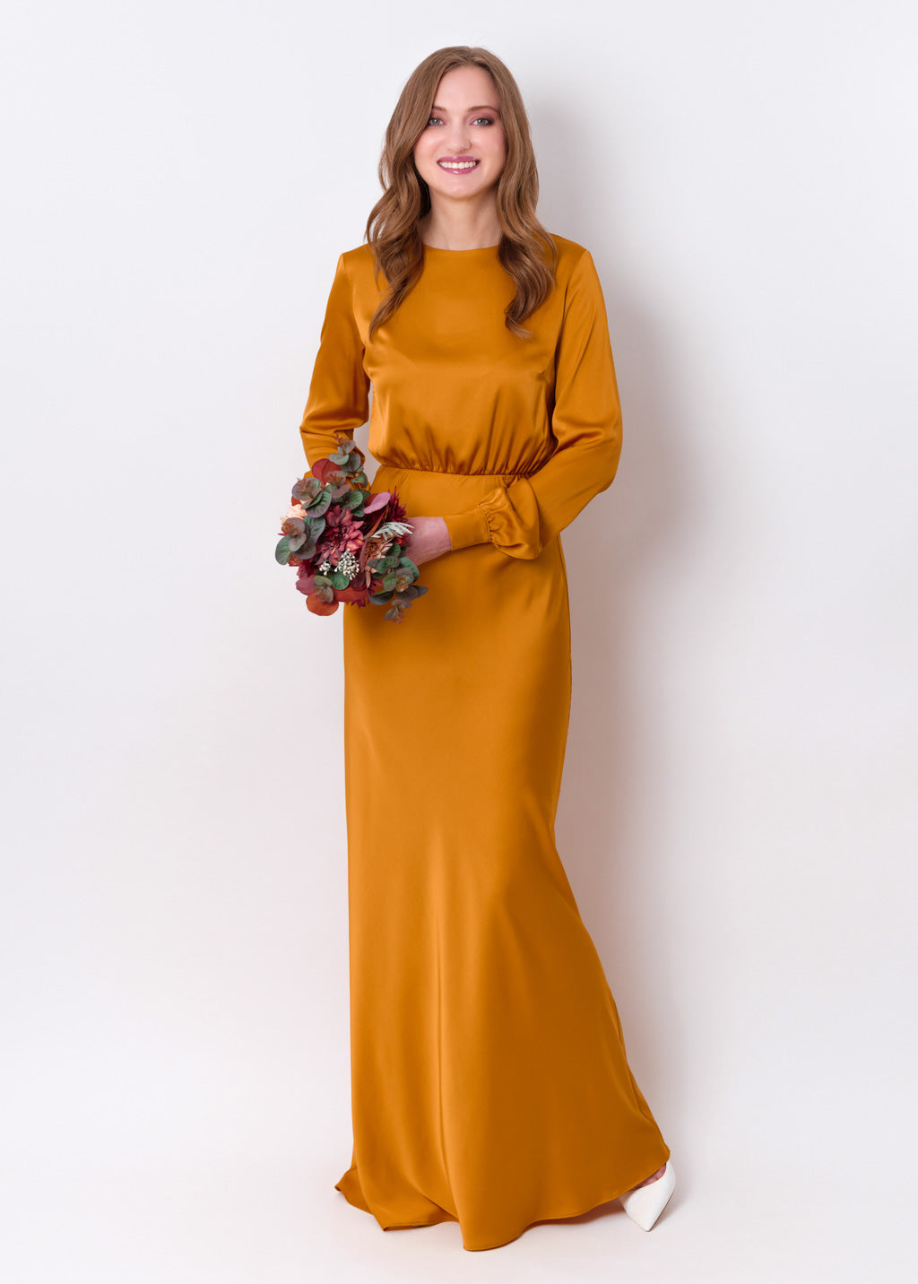 Gold silk long dress