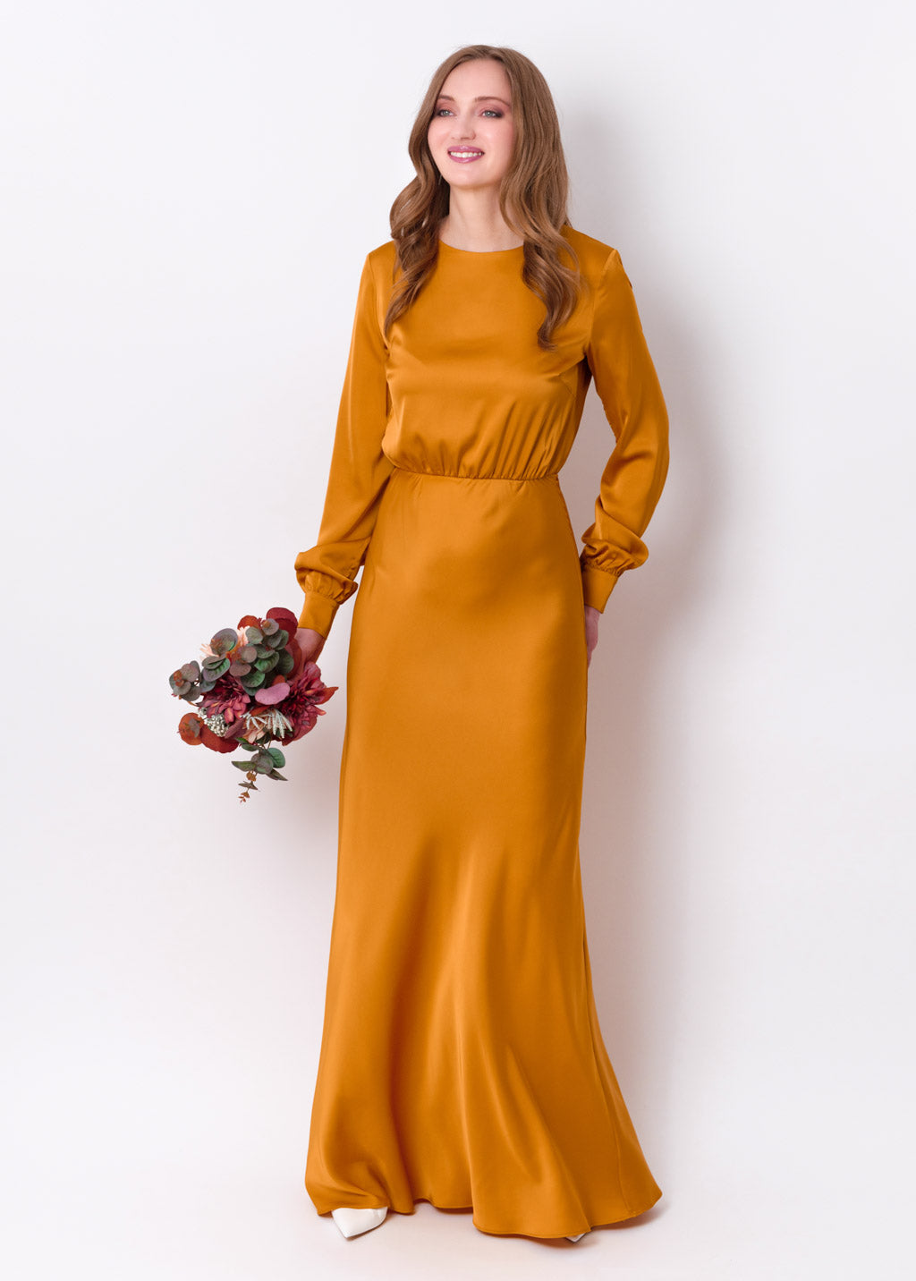 Gold silk long dress